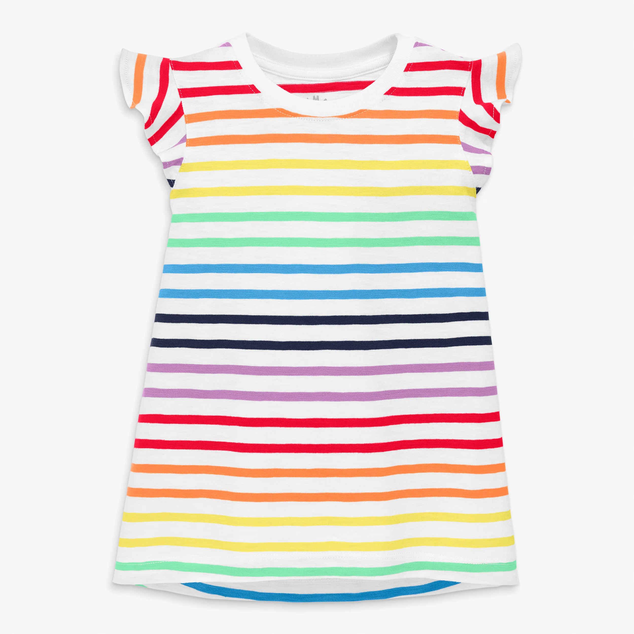 Kids flutter sleeve tee in double rainbow stripe