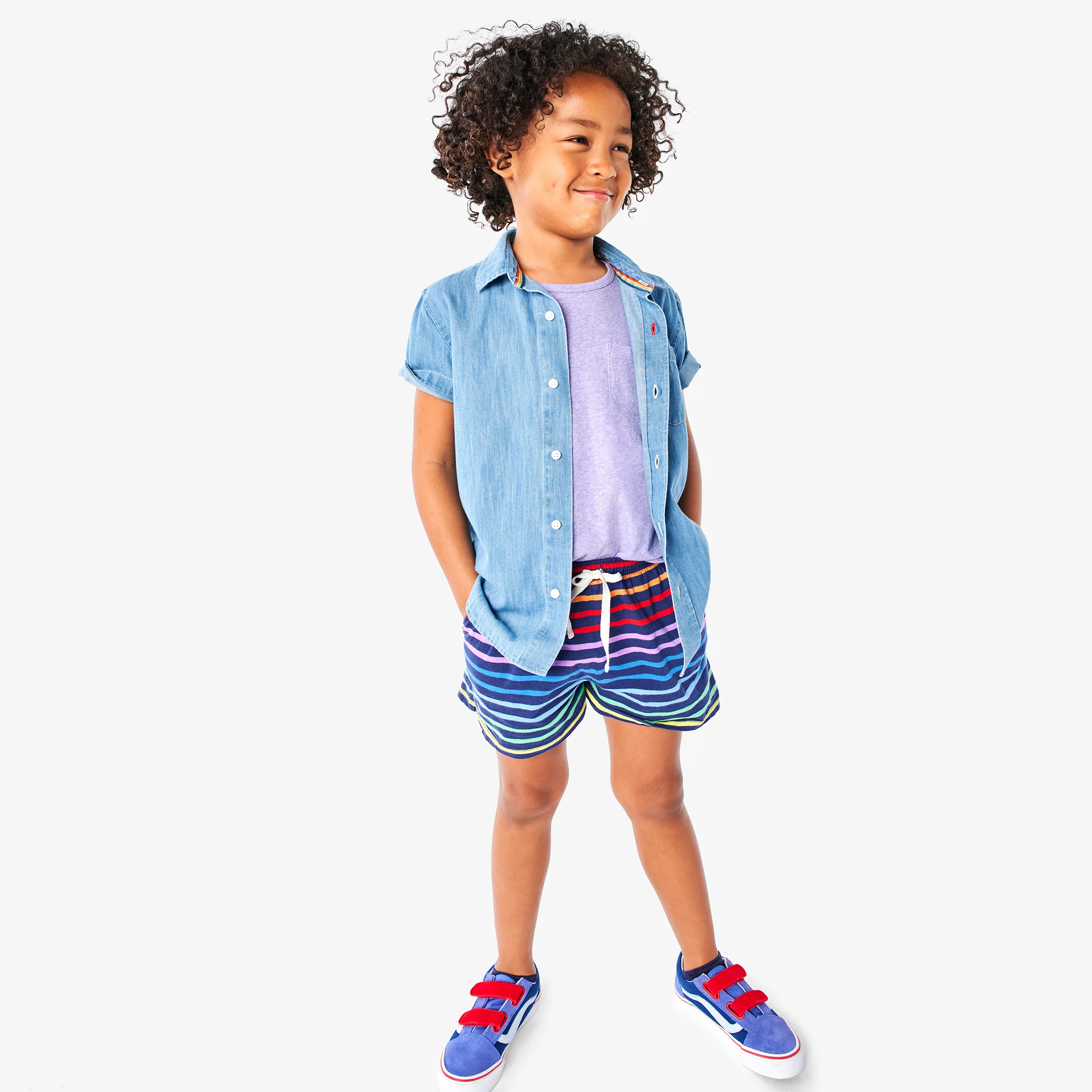 Kids field short in rainbow stripe