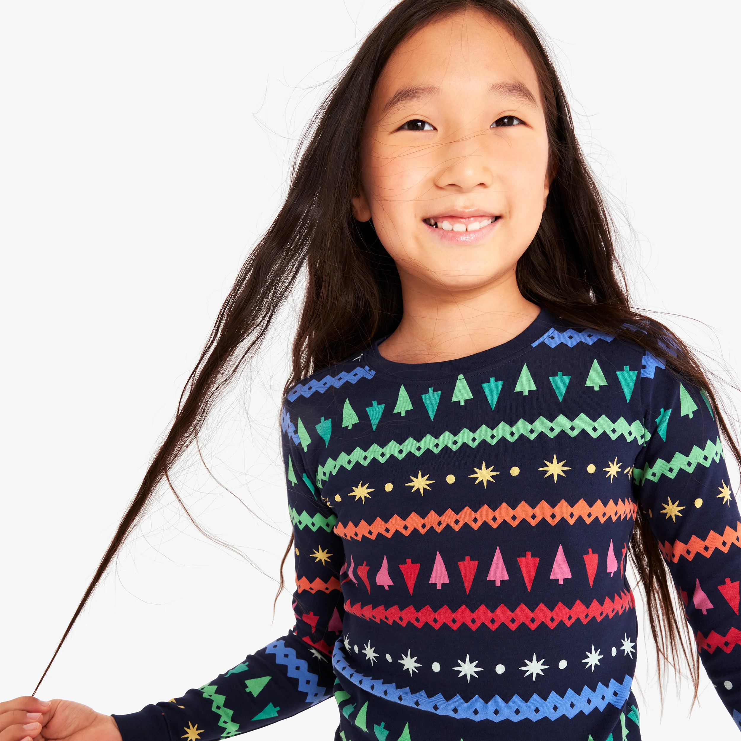 Kids organic long sleeve pj top in festive fair isle