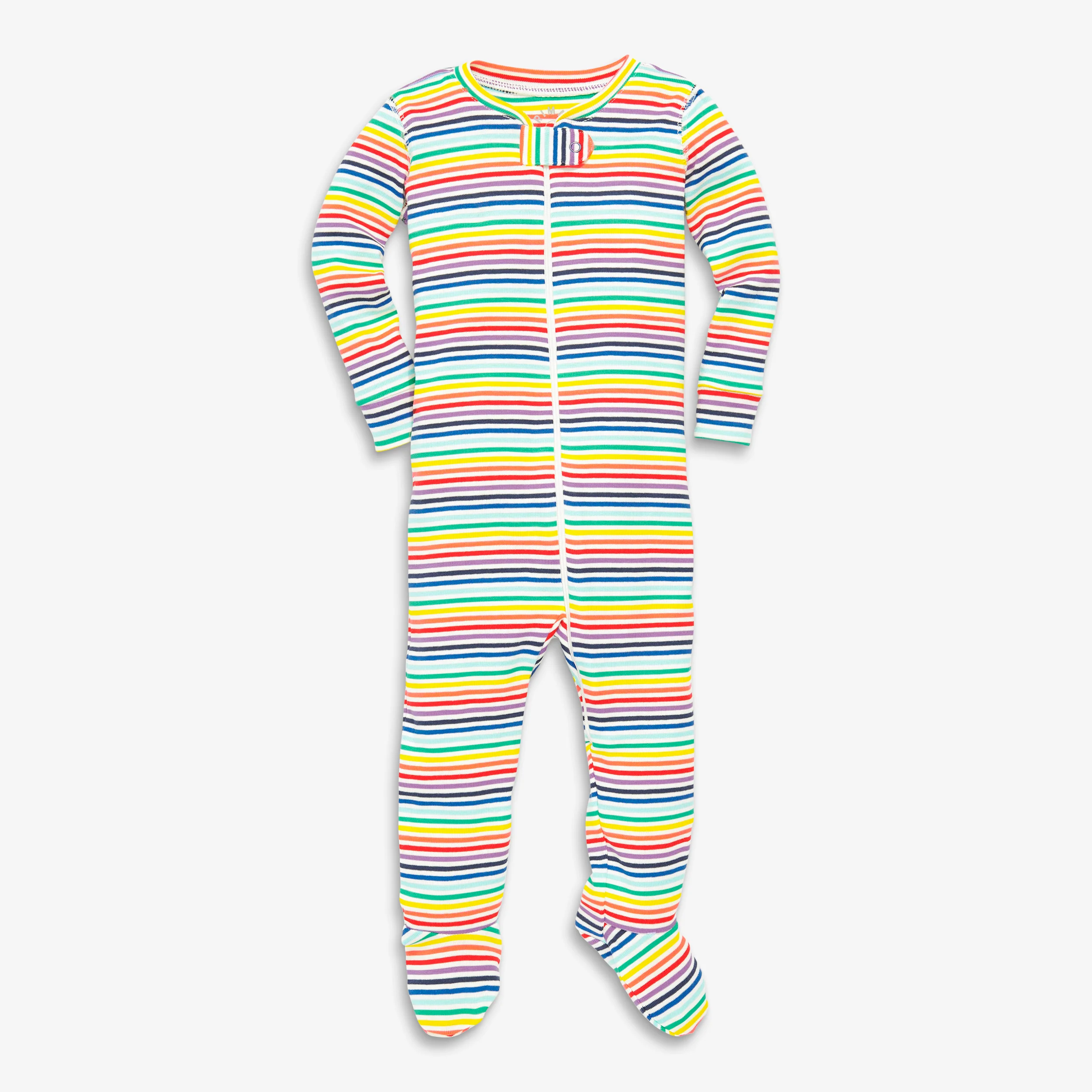 Baby organic zip footie in mini rainbow stripe