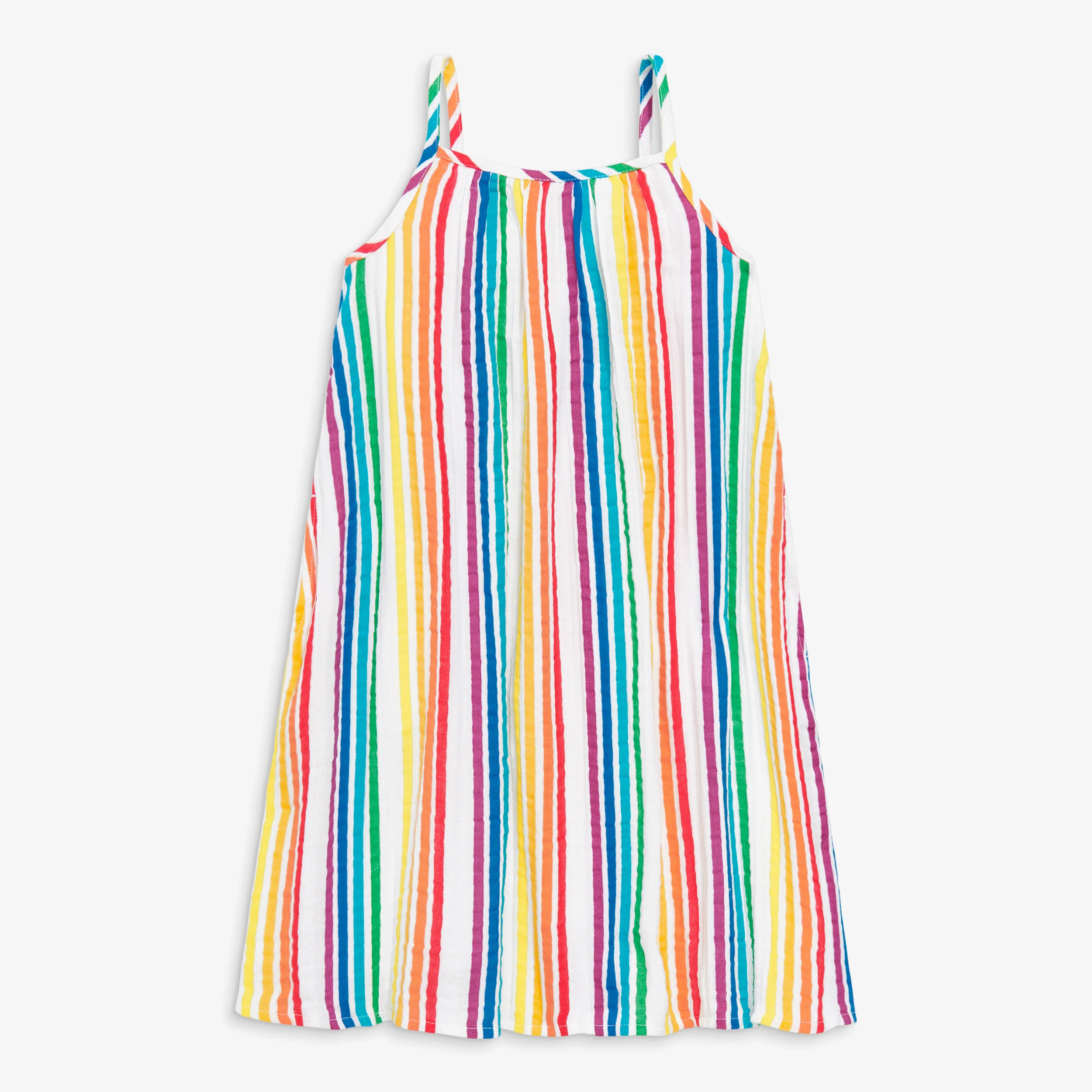 Kids cotton gauze tank dress in mini rainbow stripe