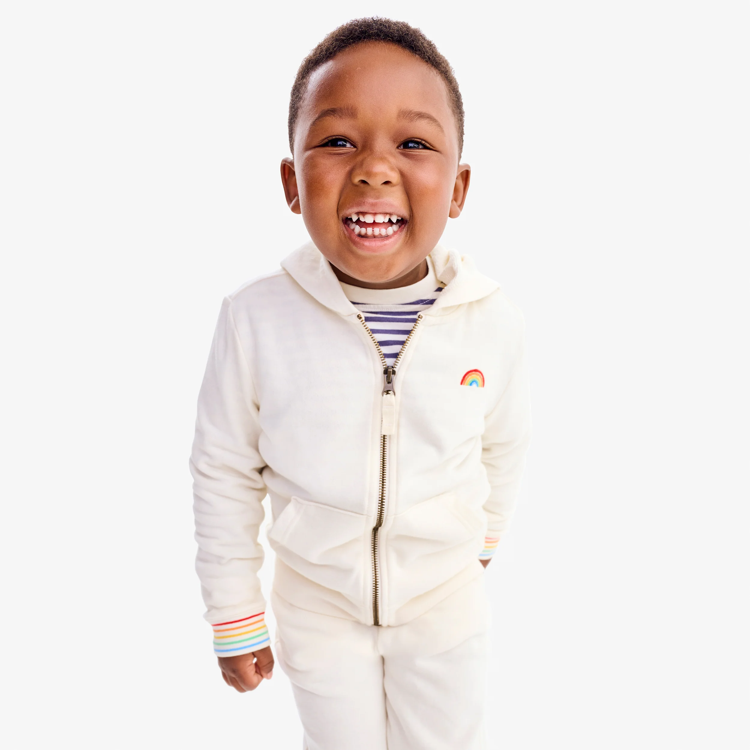 Kids embroidered stripe trim zip hoodie