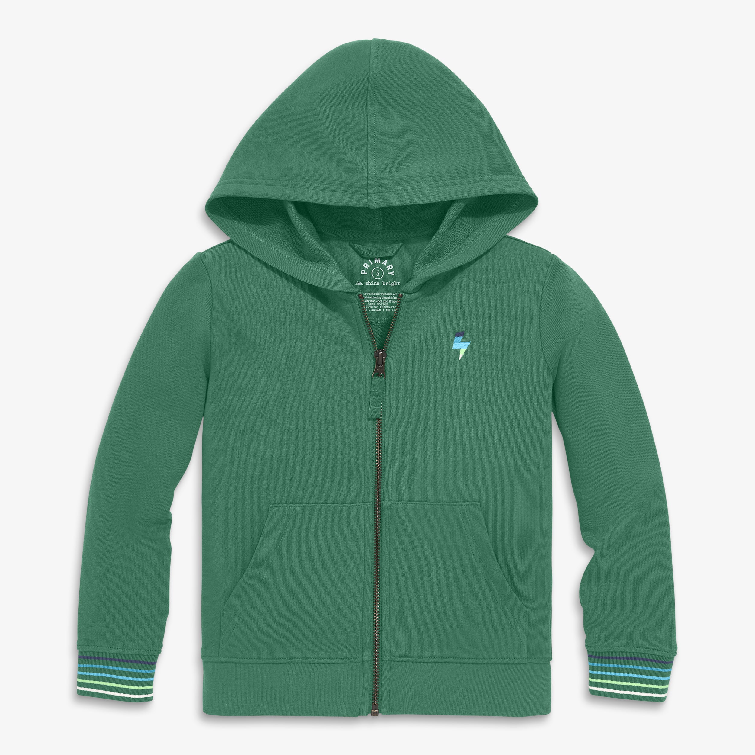 Kids embroidered stripe trim zip hoodie