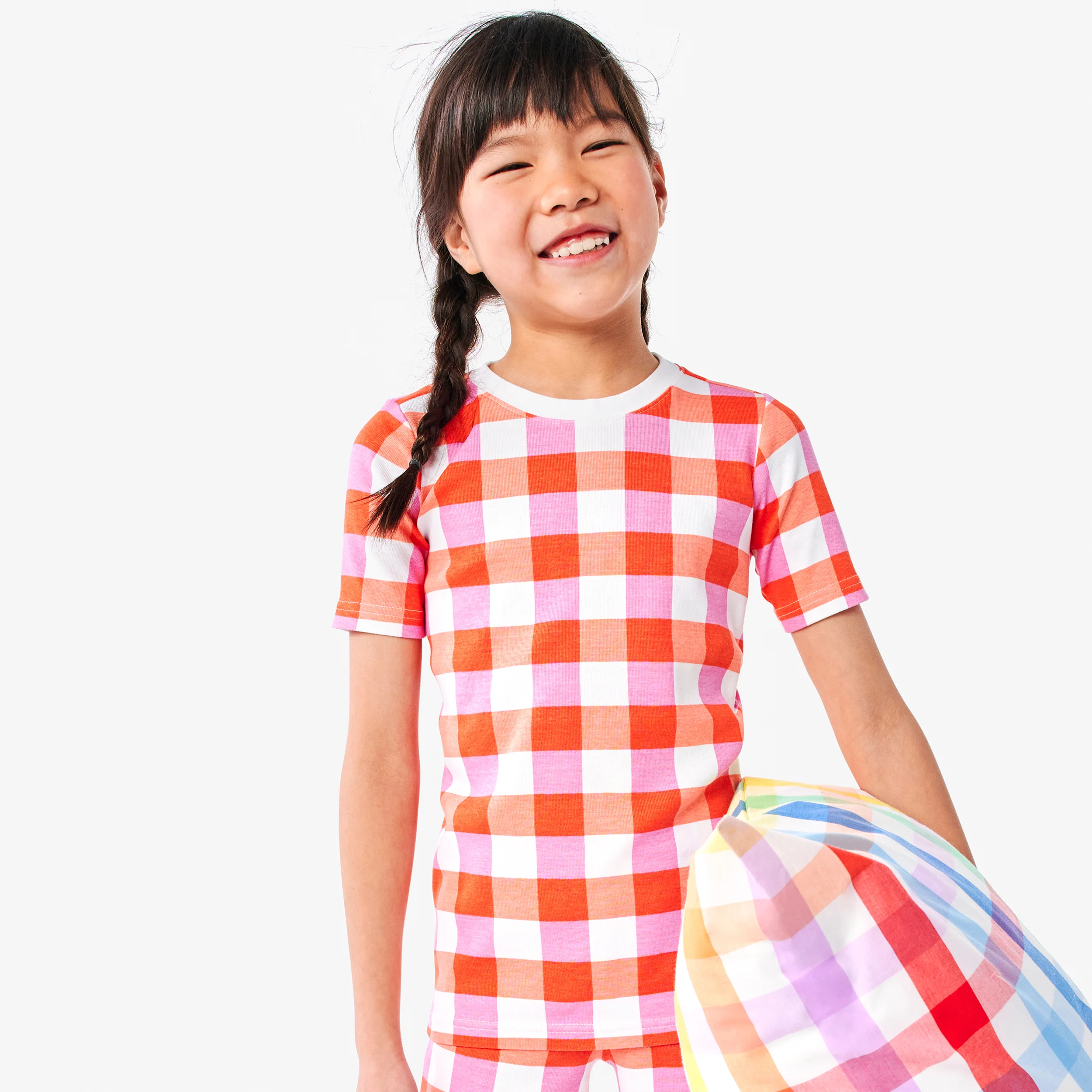 Kids organic short sleeve pj top in gingham