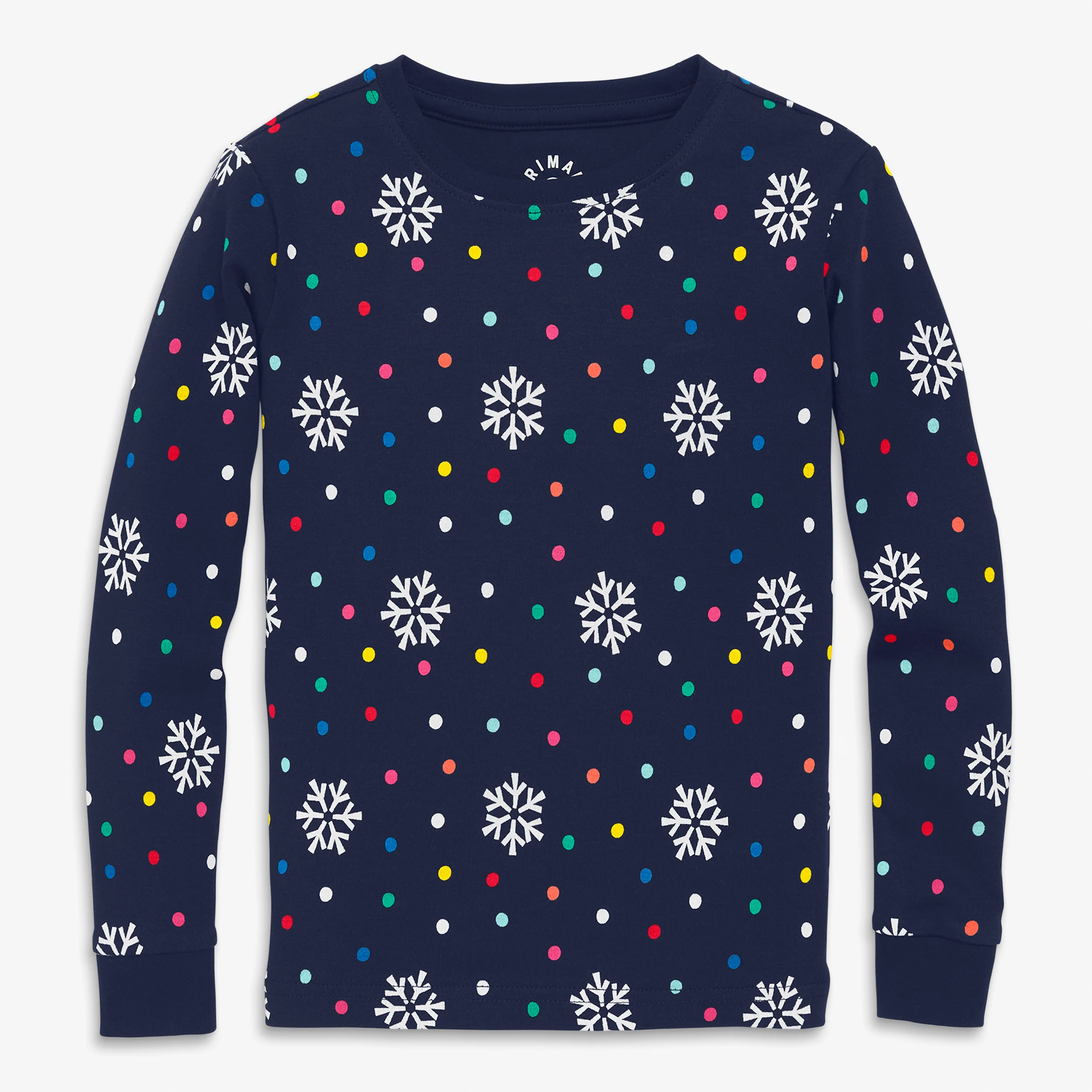 Kids organic long sleeve pj top in rainbow snow day