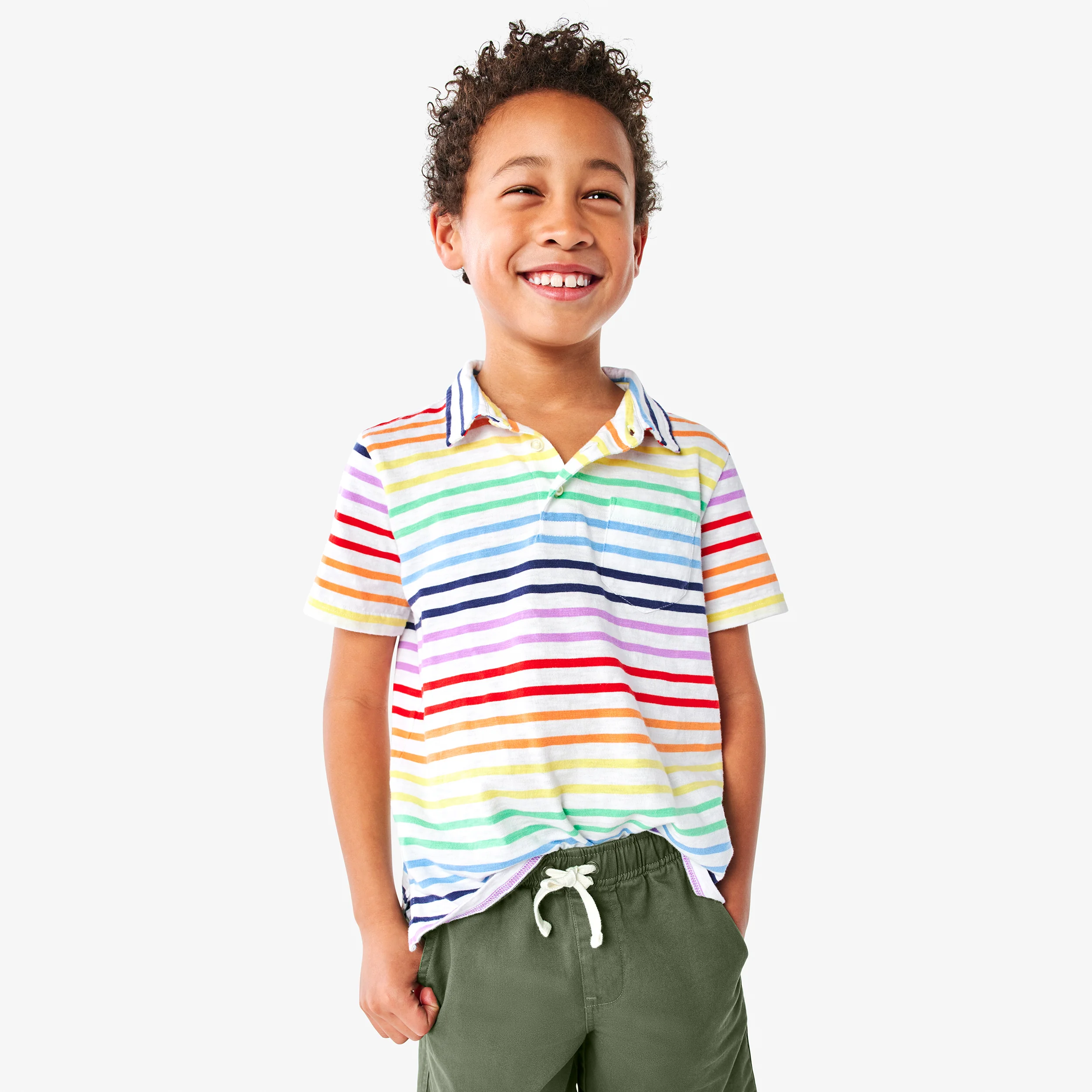 Kids short sleeve polo in mini rainbow stripe