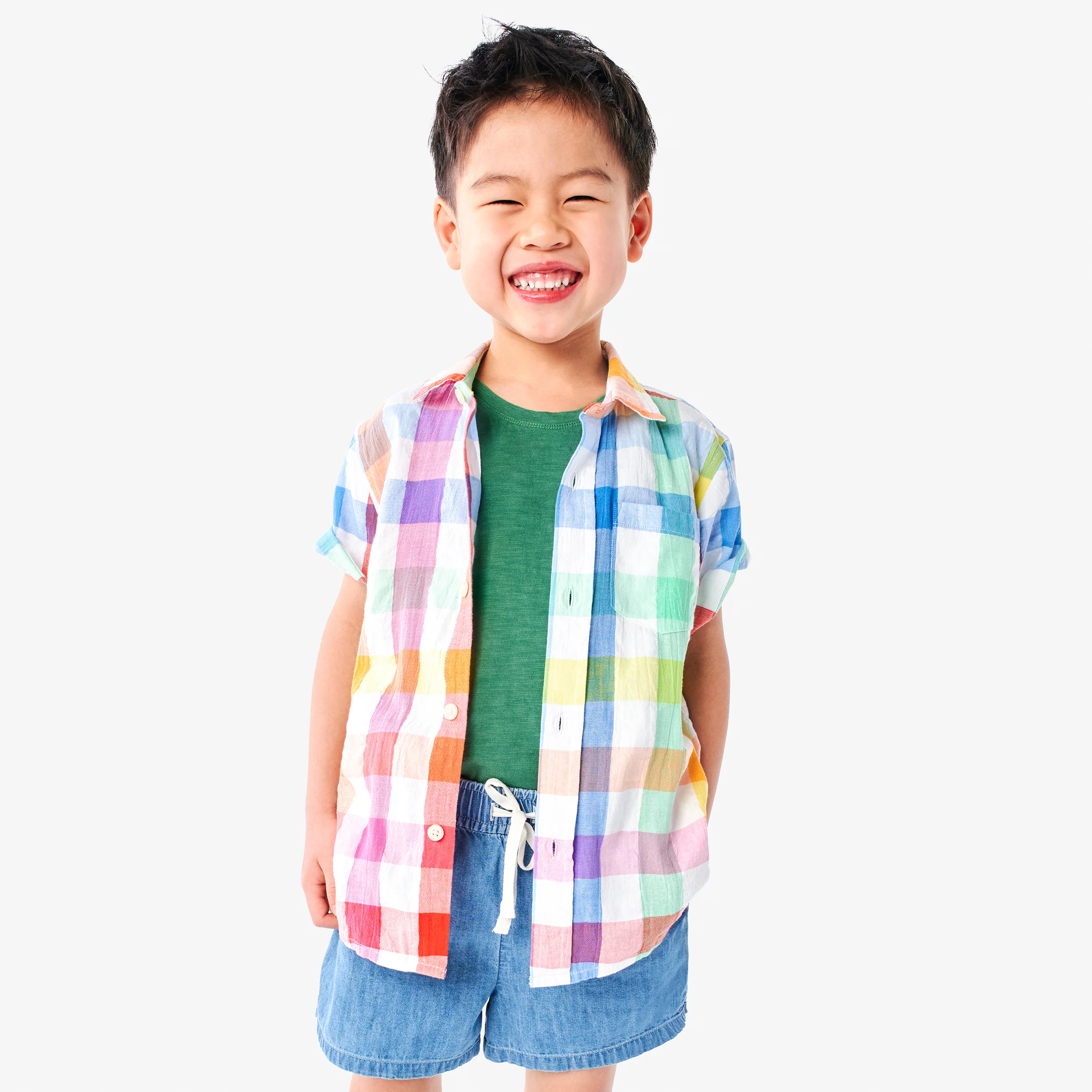 Short sleeve button down in rainbow gingham