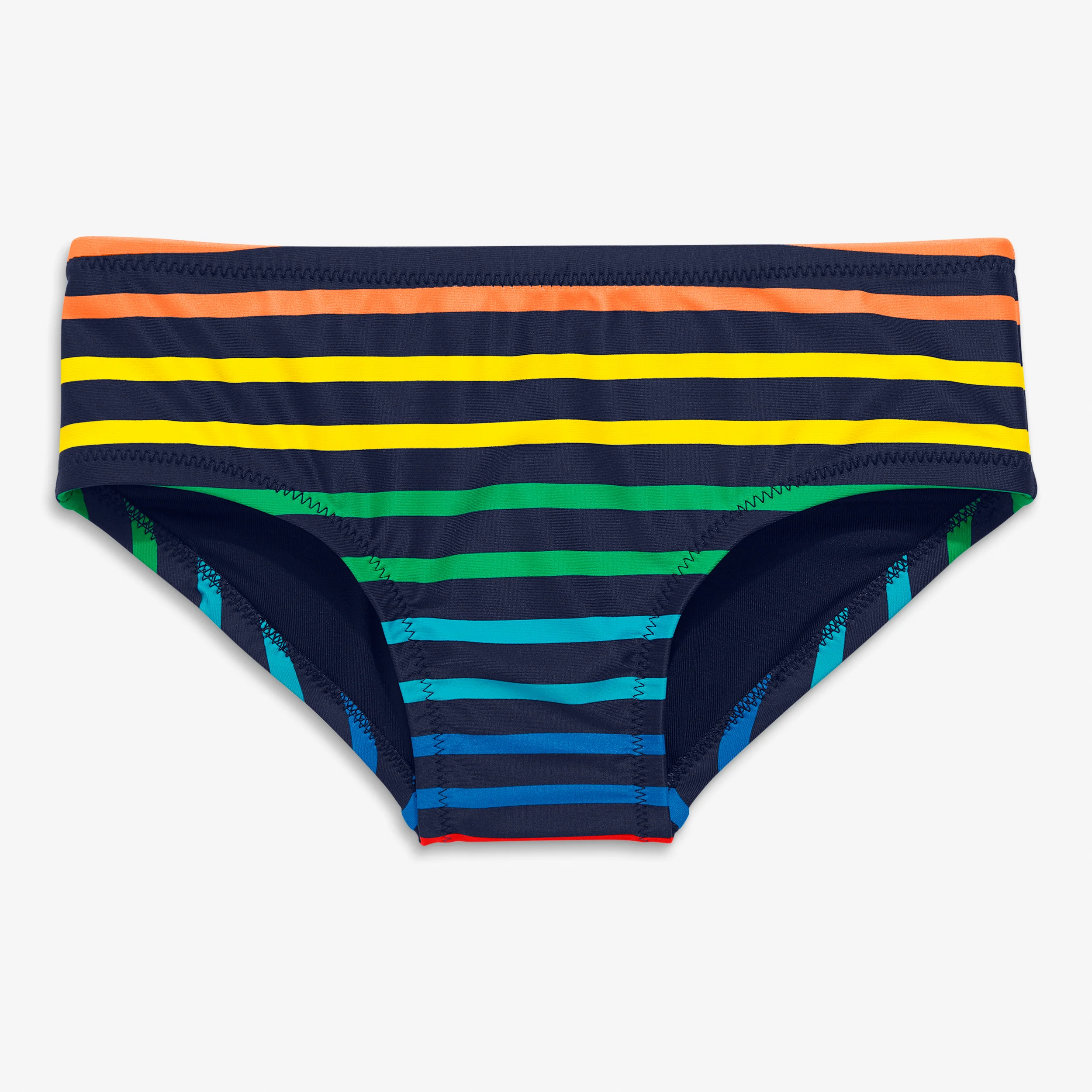 Kids swim bikini bottom in double rainbow stripe
