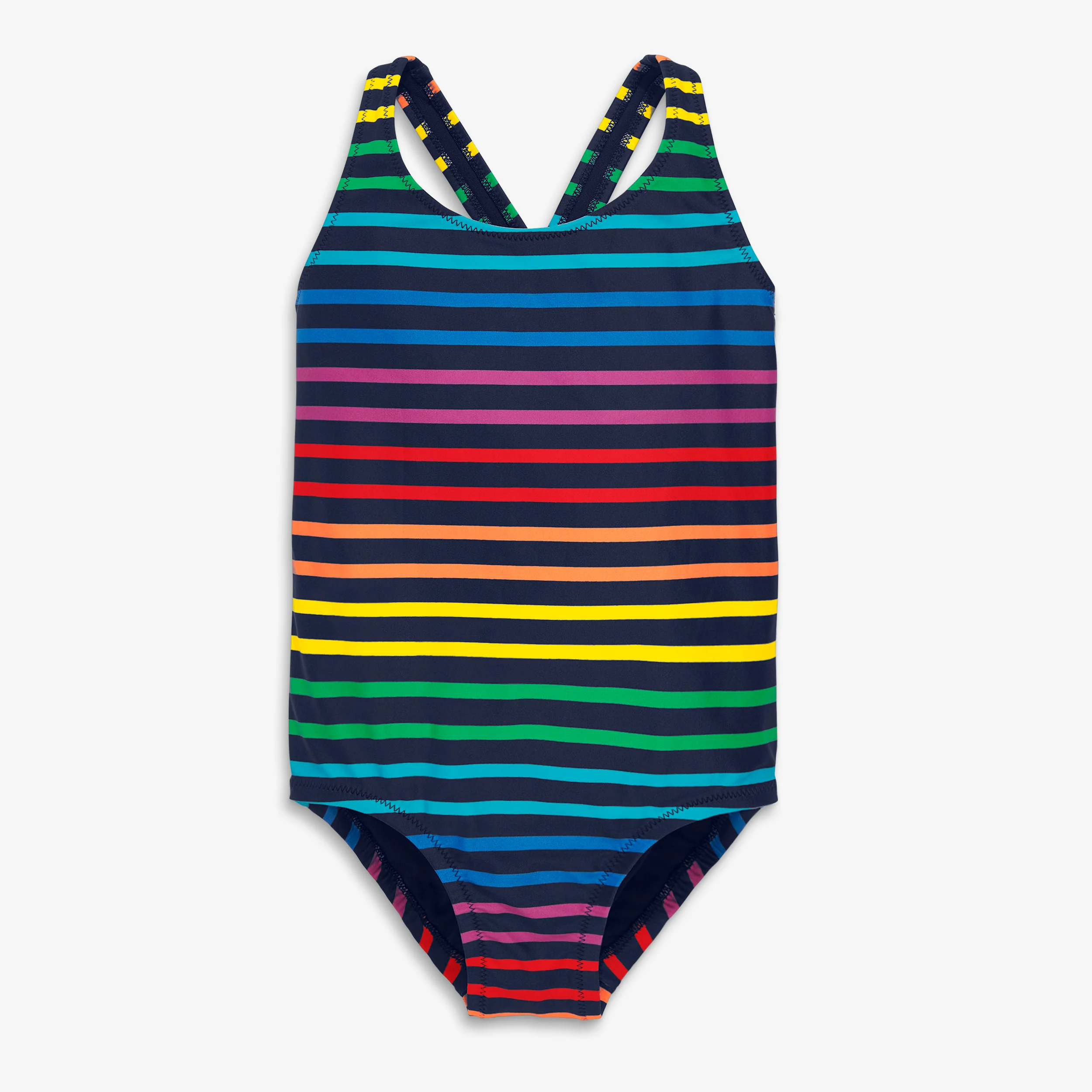Kids tank swimsuit in double rainbow stripe
