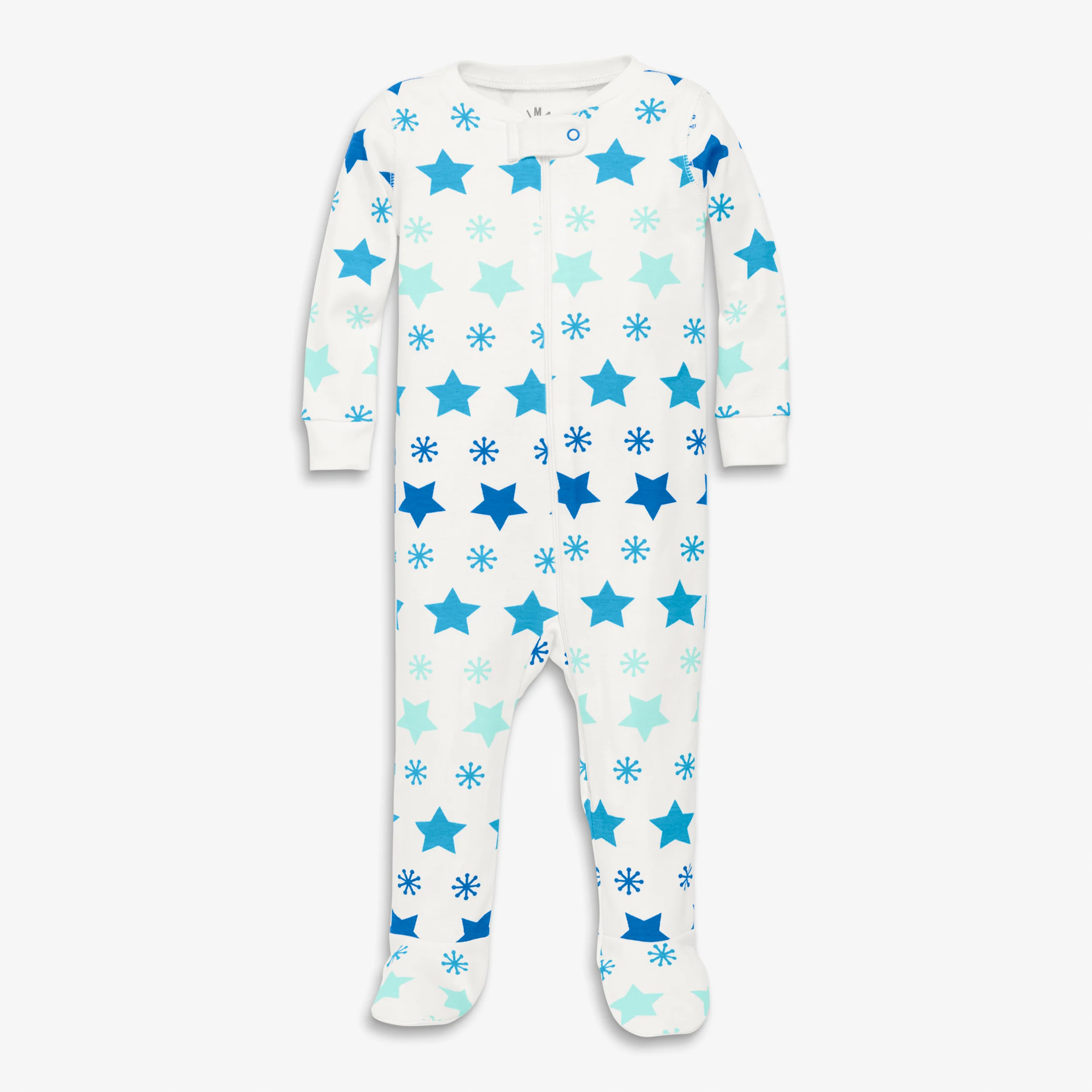 Baby organic zip footie in snowy stars
