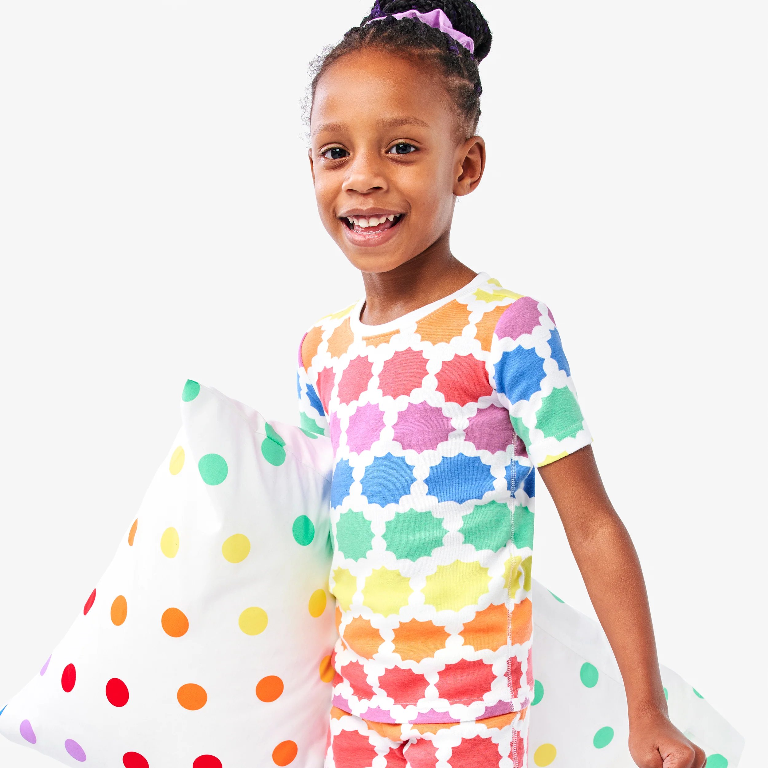 Kids organic short sleeve pj top in sunburst rainbow
