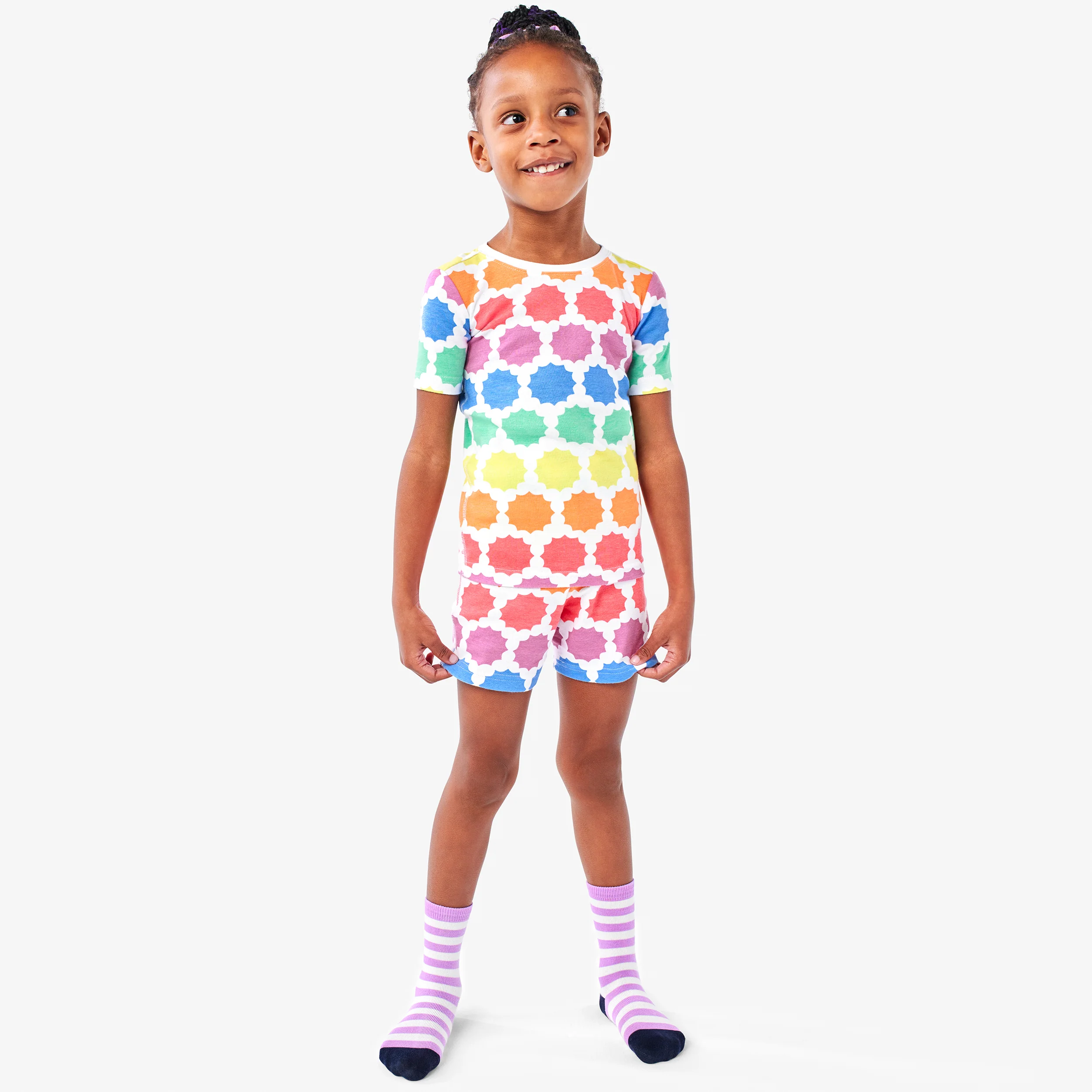 Kids organic pj short in sunburst rainbow