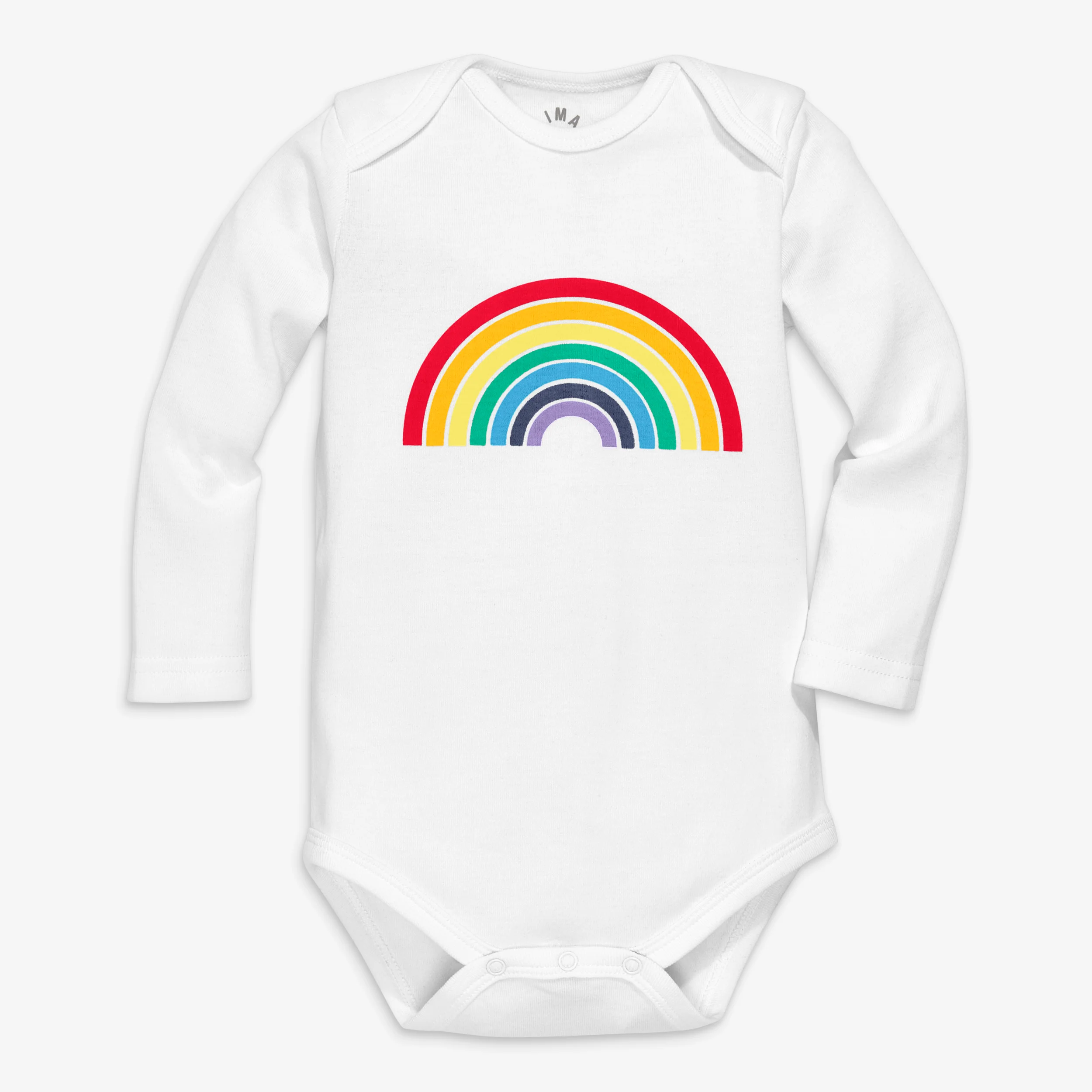 Organic long sleeve babysuit in rainbow graphic