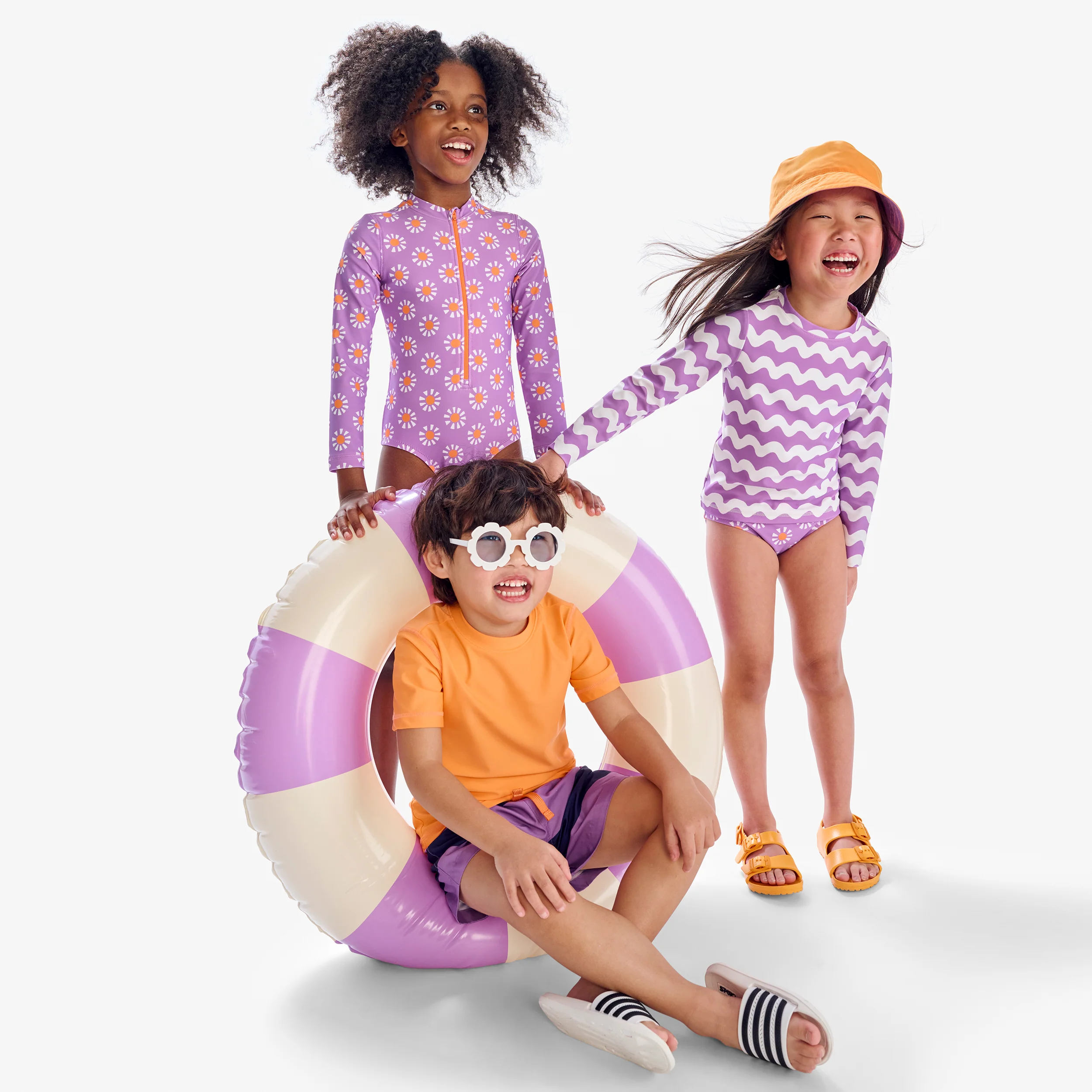 Kids long sleeve swim top in waves