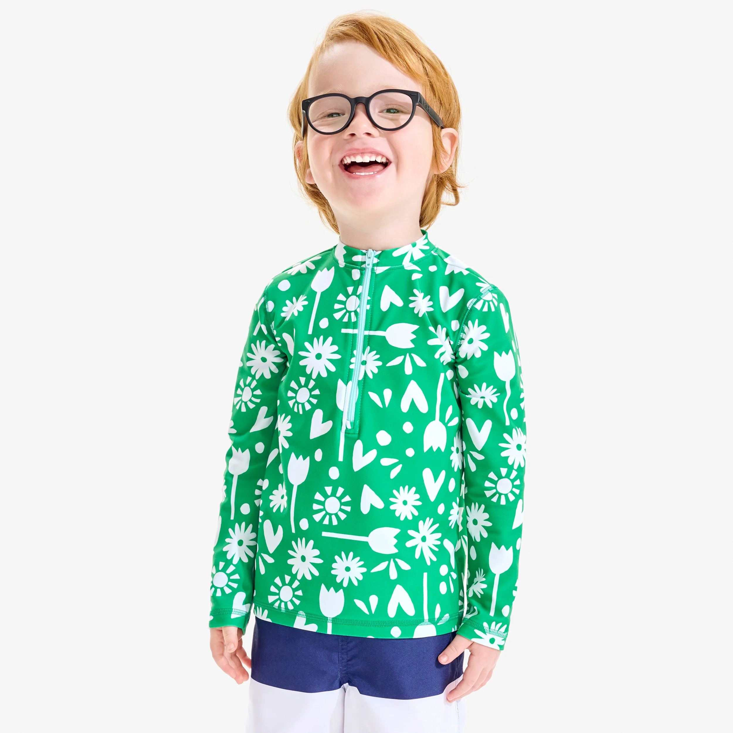 Kids long sleeve half-zip rash guard in garden party