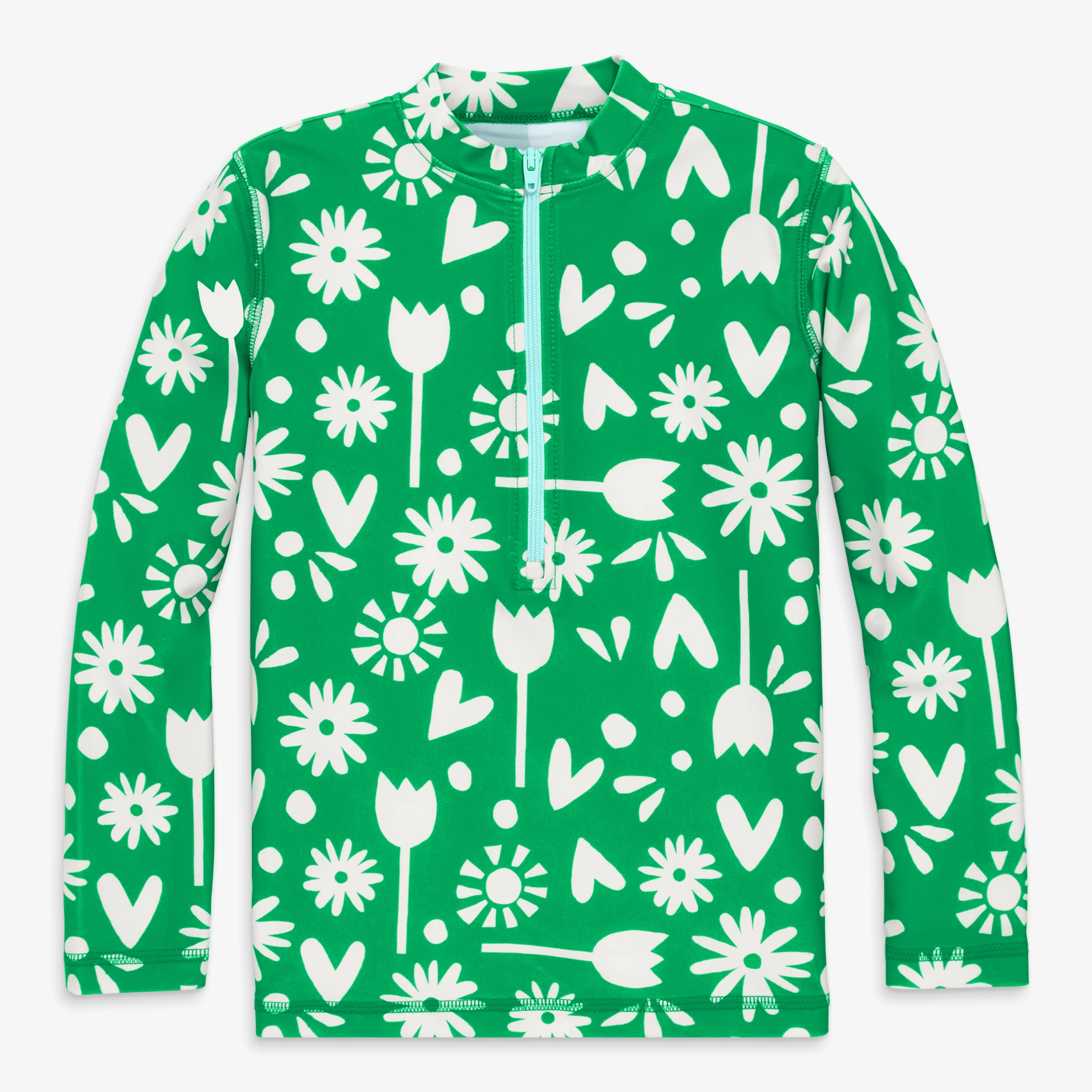 Kids long sleeve half-zip rash guard in garden party