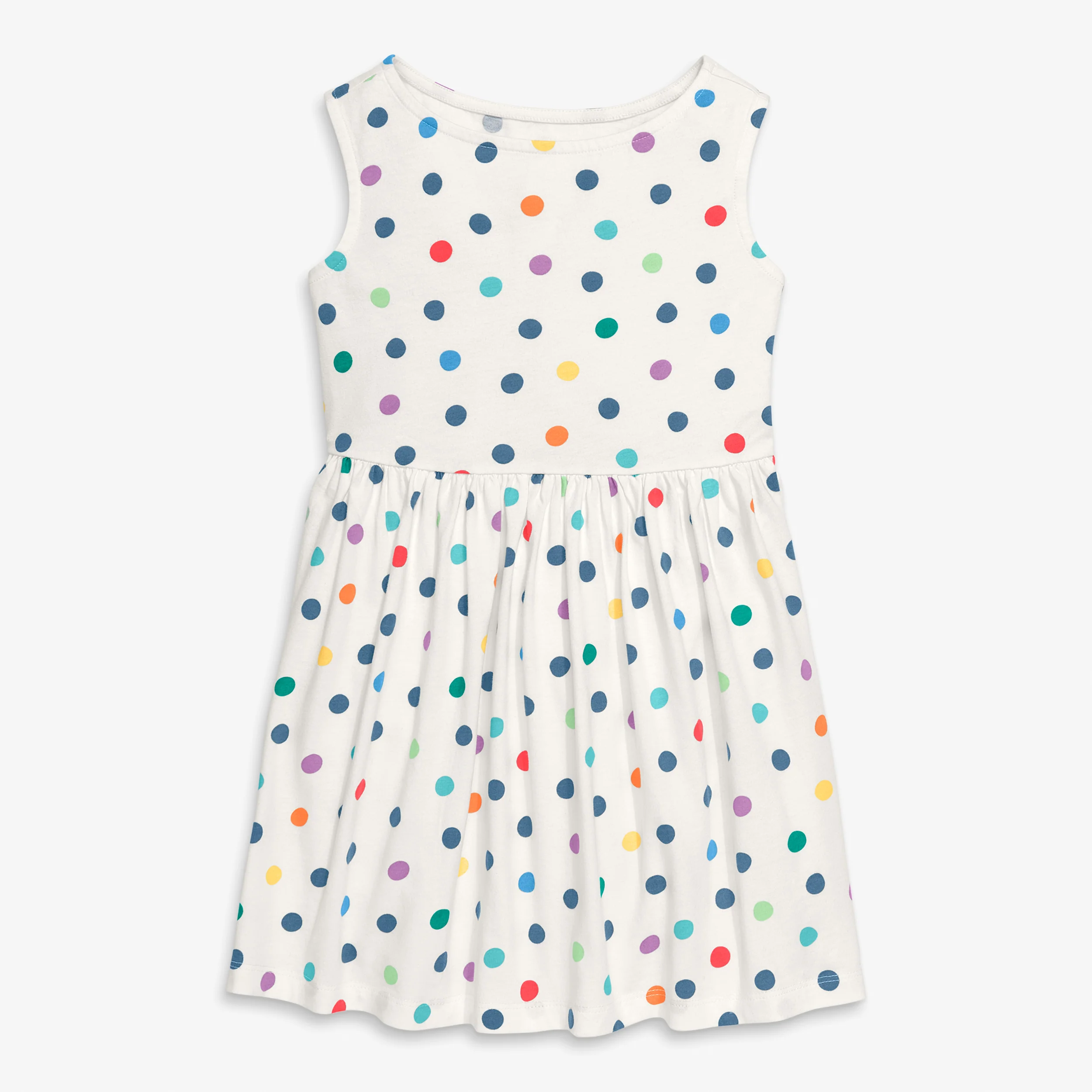 Kids recess dress in rainbow confetti dots