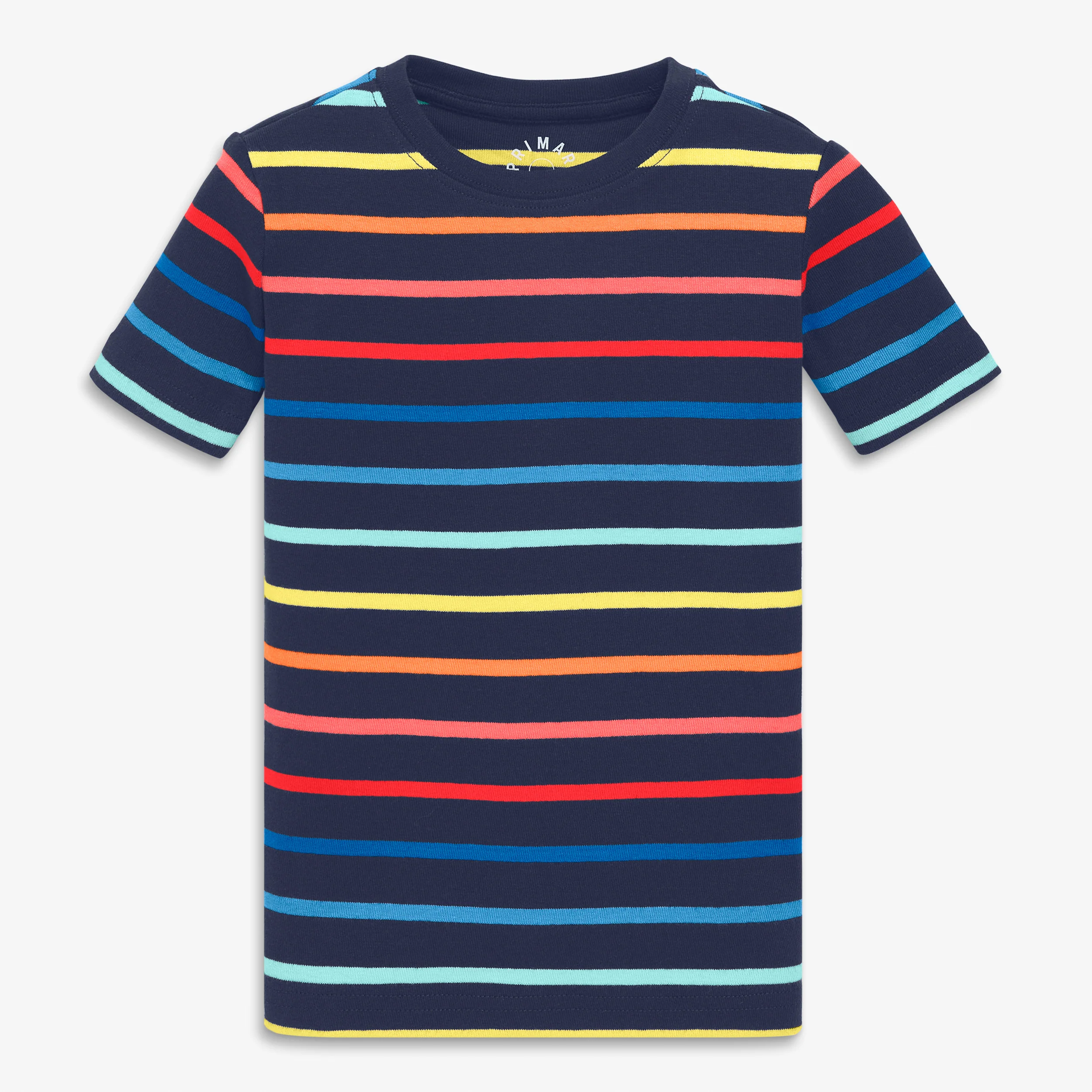 Kids organic short sleeve pj top in sunrise rainbow stripe