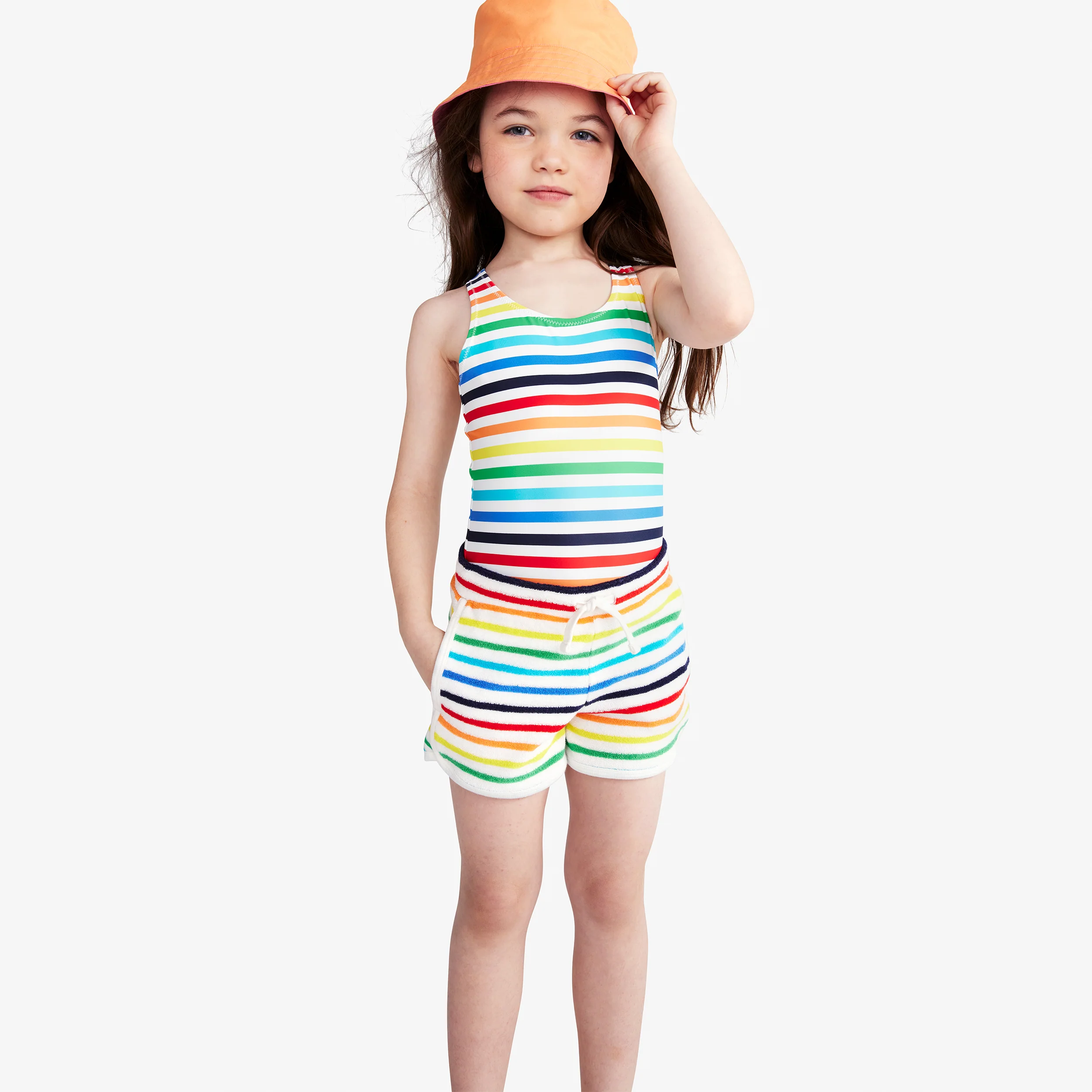 Kids towel terry short in rainbow stripe