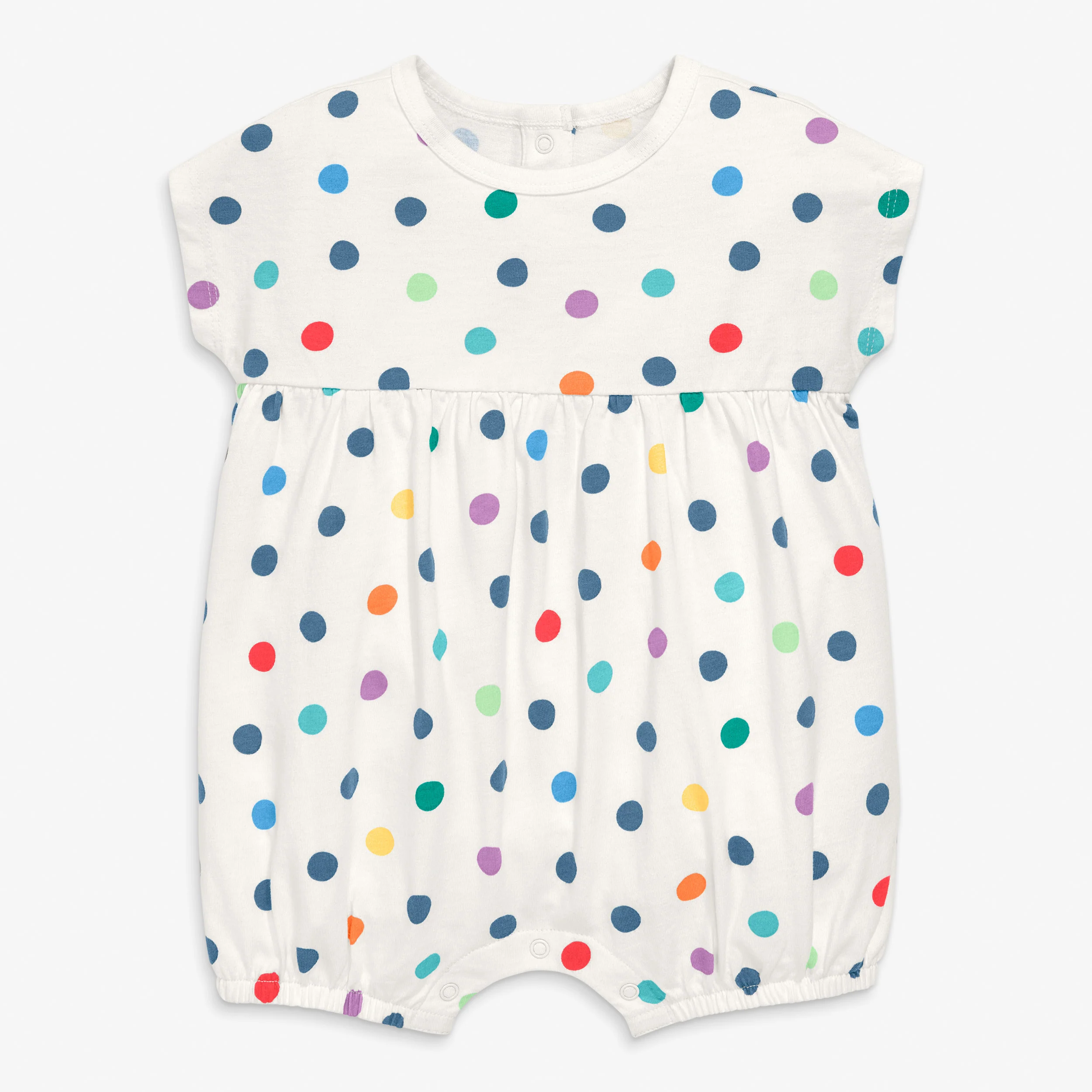 Baby bubble shortie in rainbow confetti dots