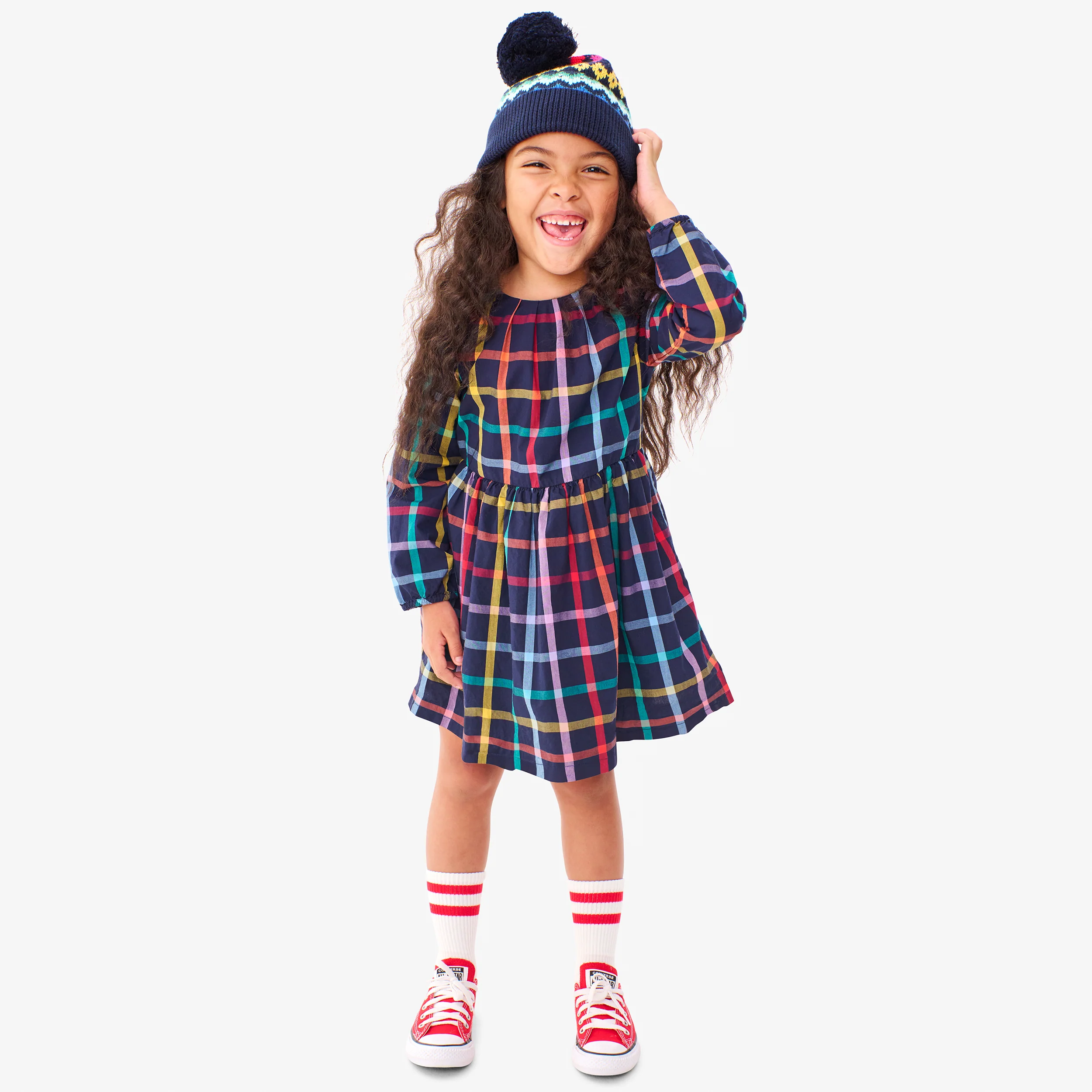 Kids rainbow plaid dress