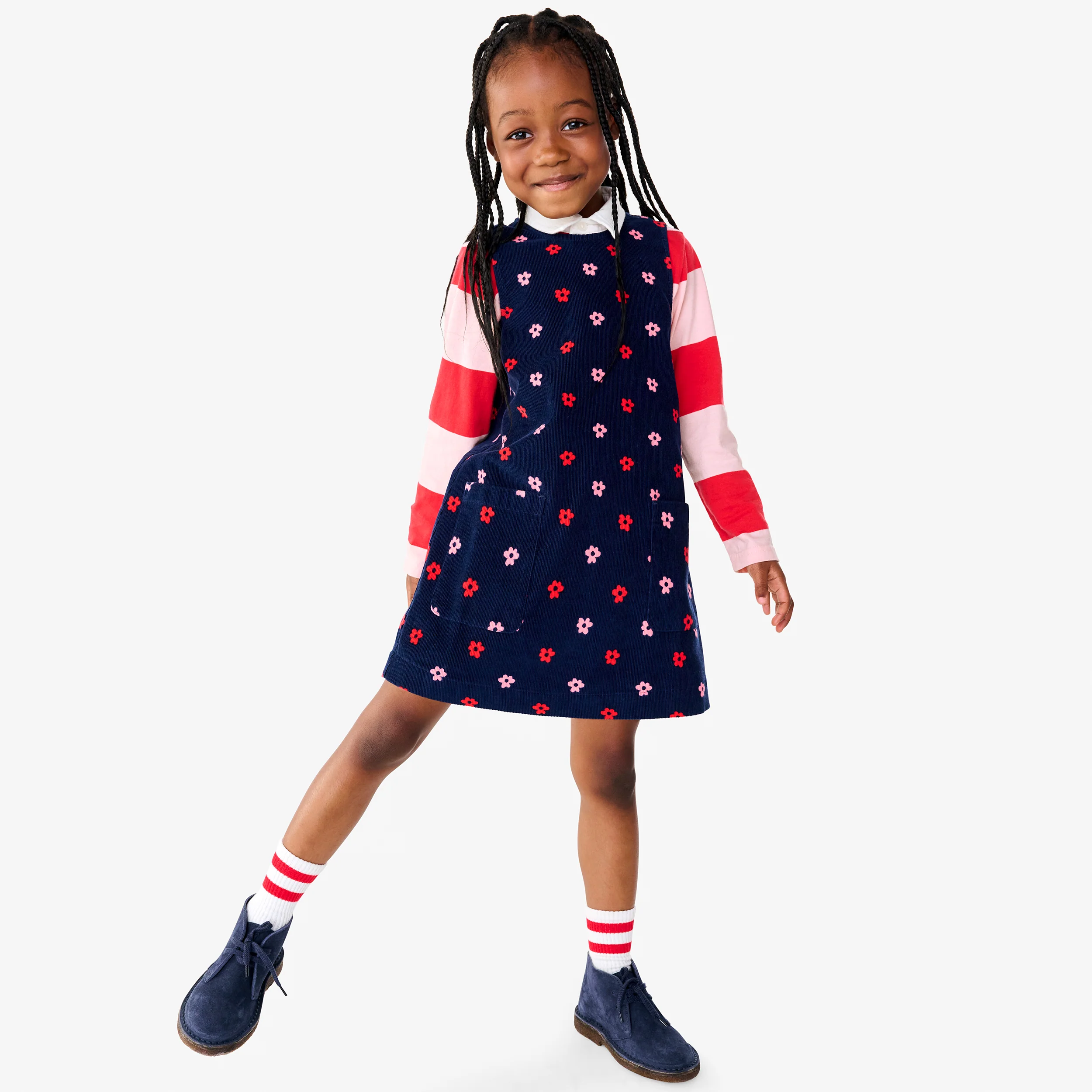 Kids corduroy jumper in mini cutout blooms