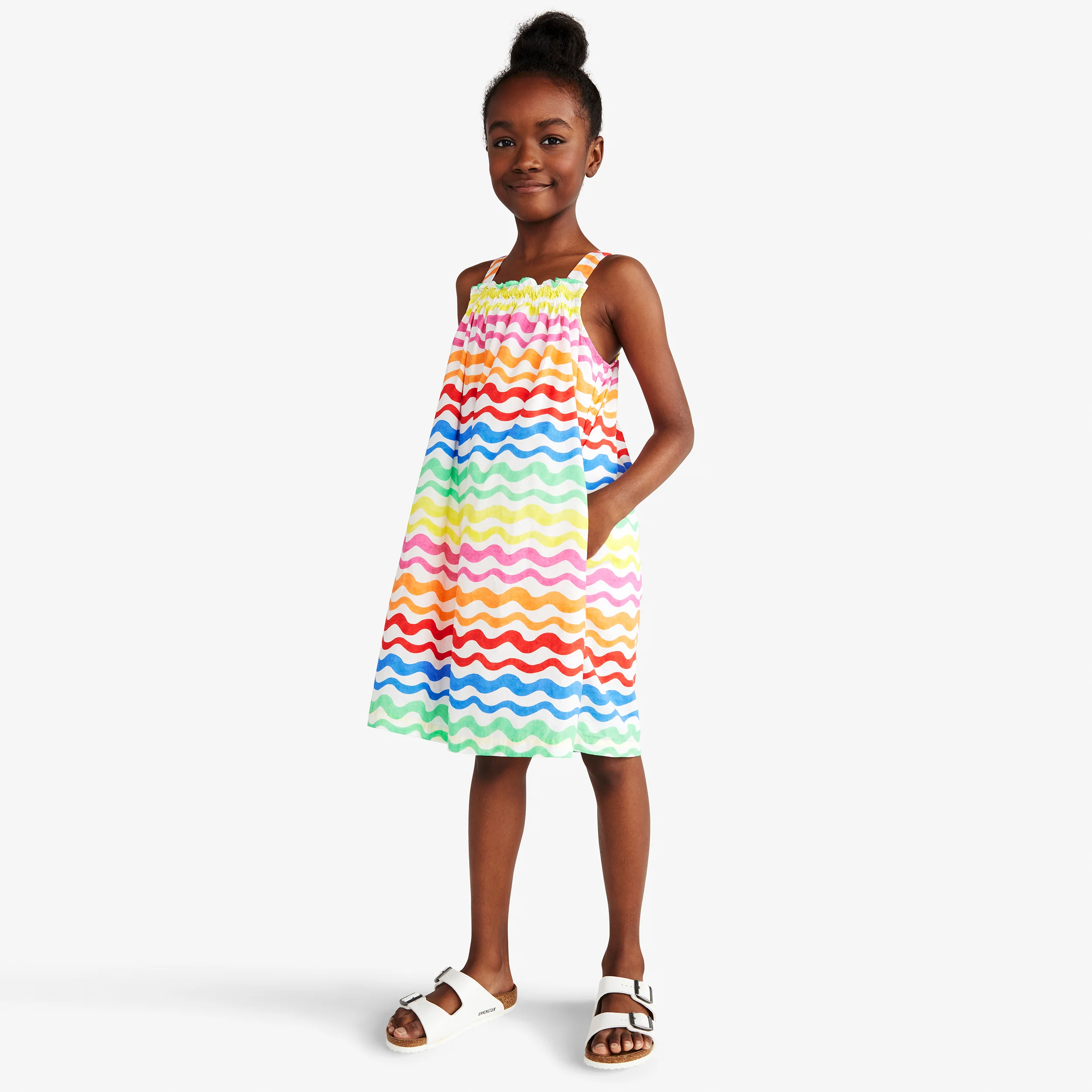 Kids tank dress in rainbow watercolor waves