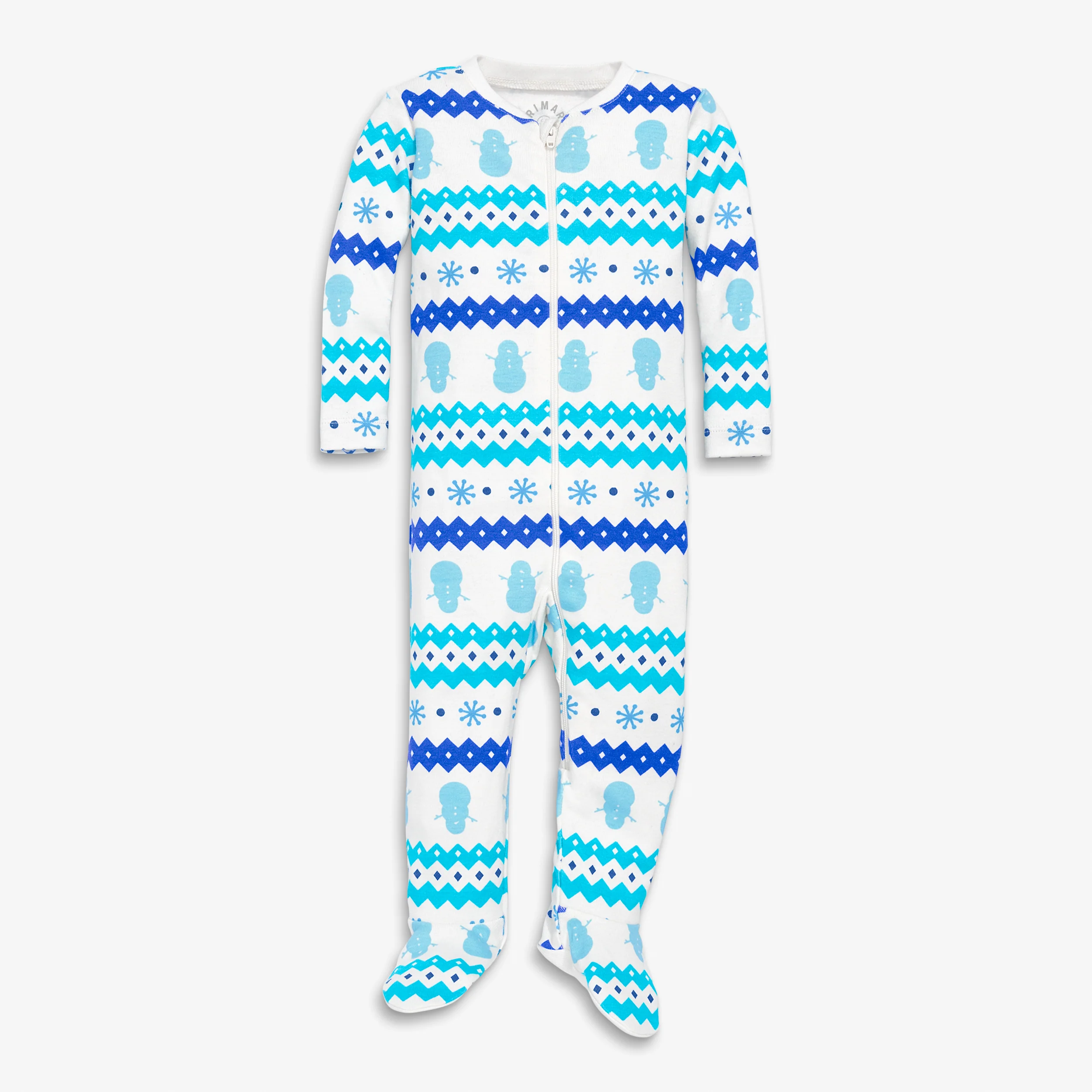Baby organic zip footie in frosty fair isle