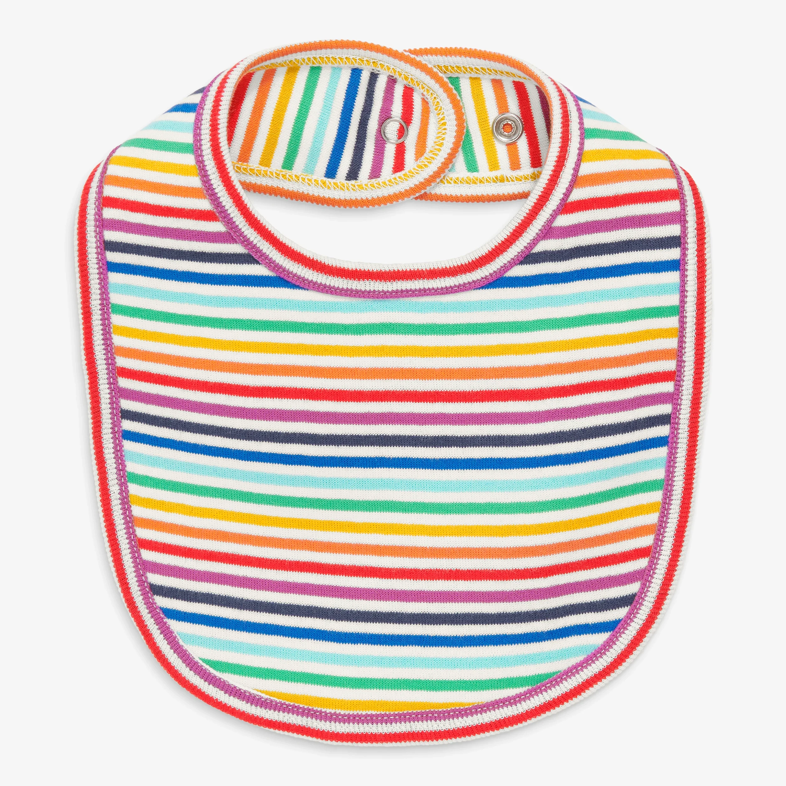 Baby organic snap bib in rainbow mini stripe