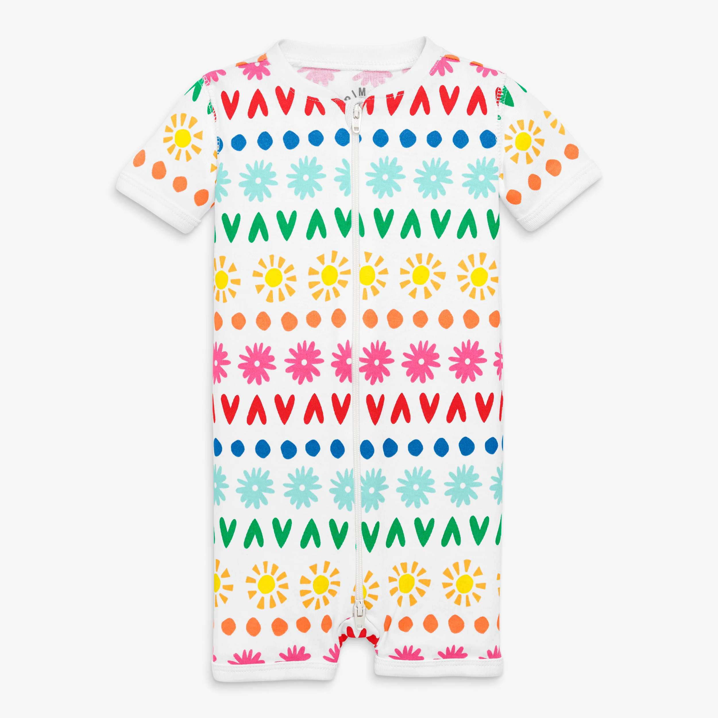 Baby organic short sleeve zip romper in rainbow garden