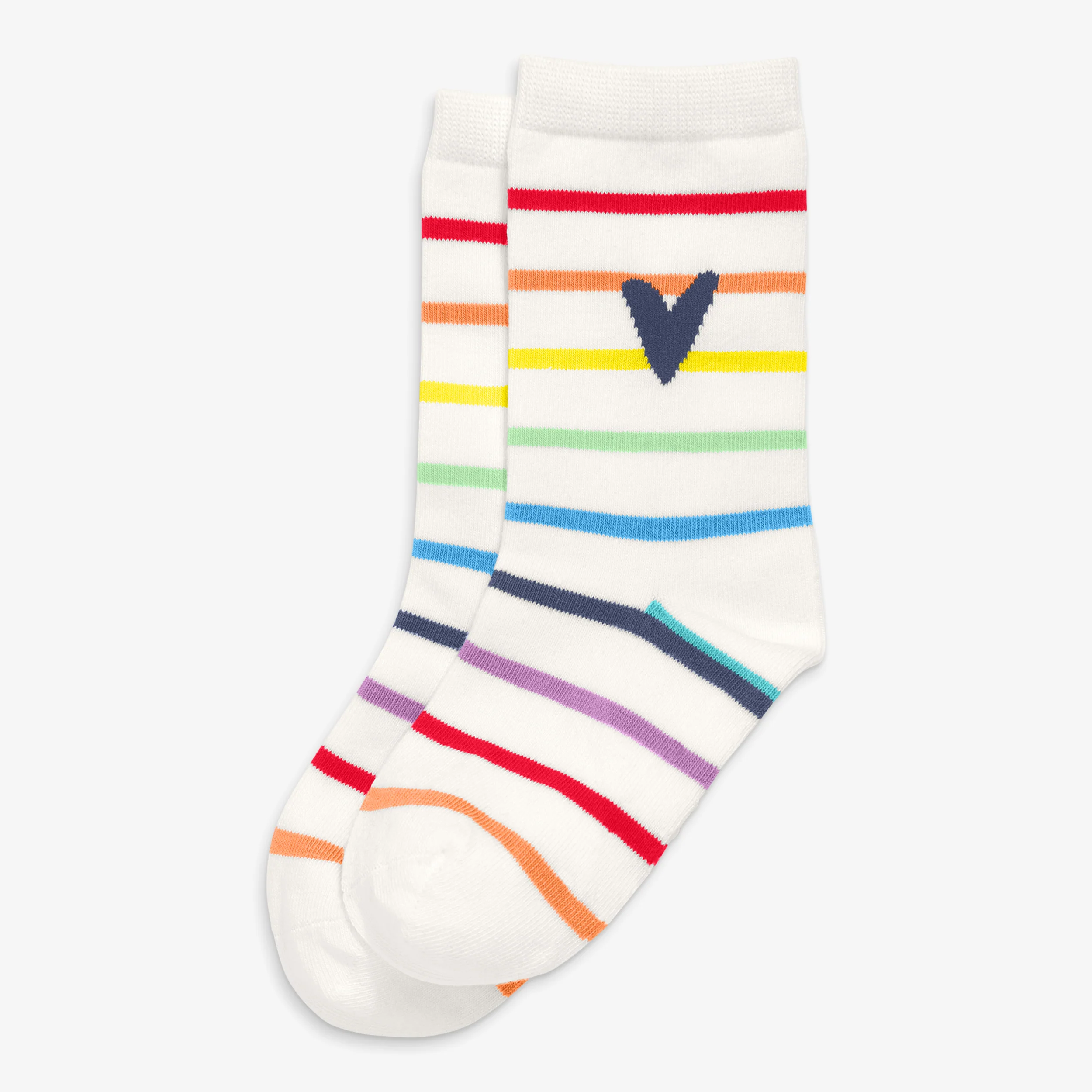 Kids crew socks in rainbow stripe heart
