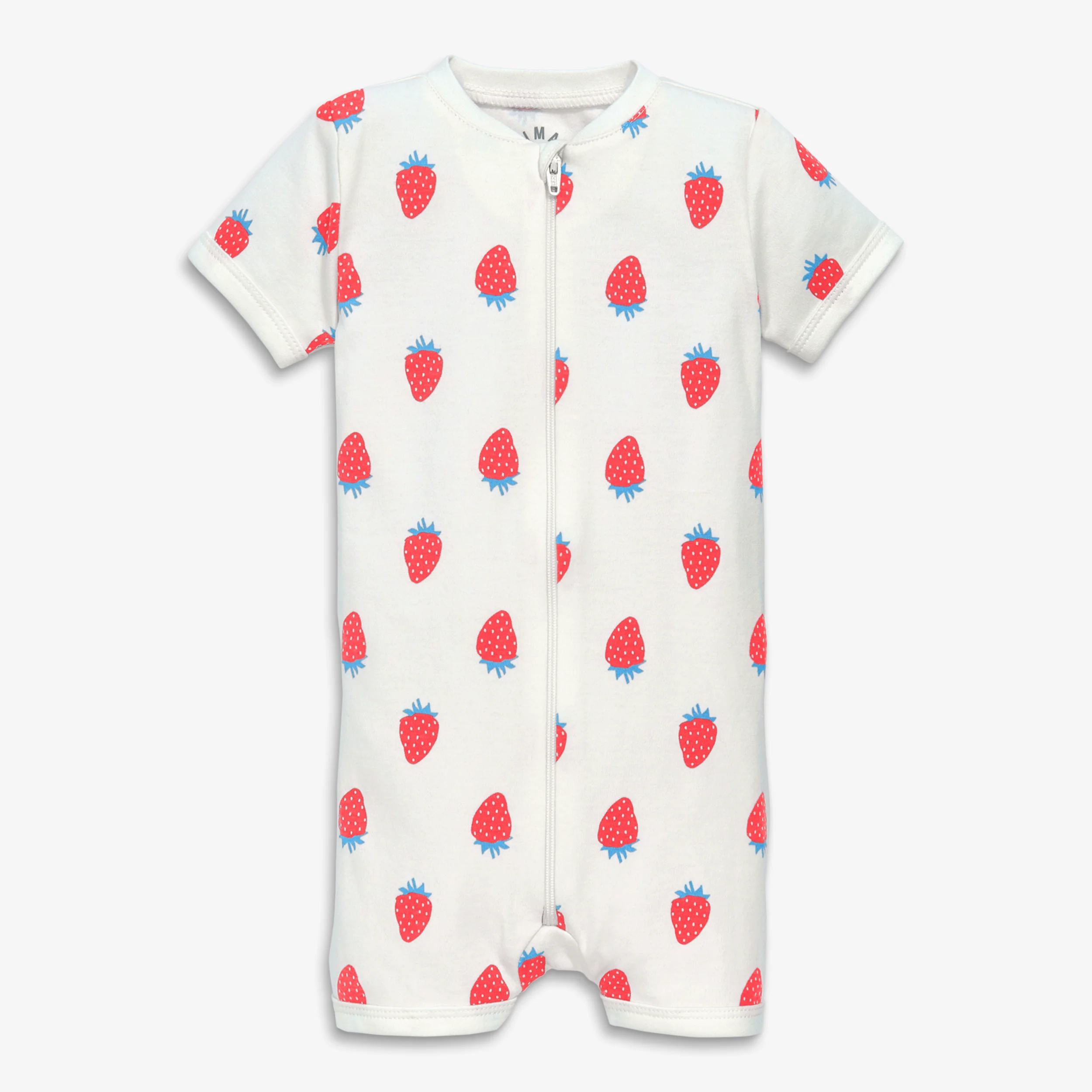 Baby organic zip shortie in strawberry fields