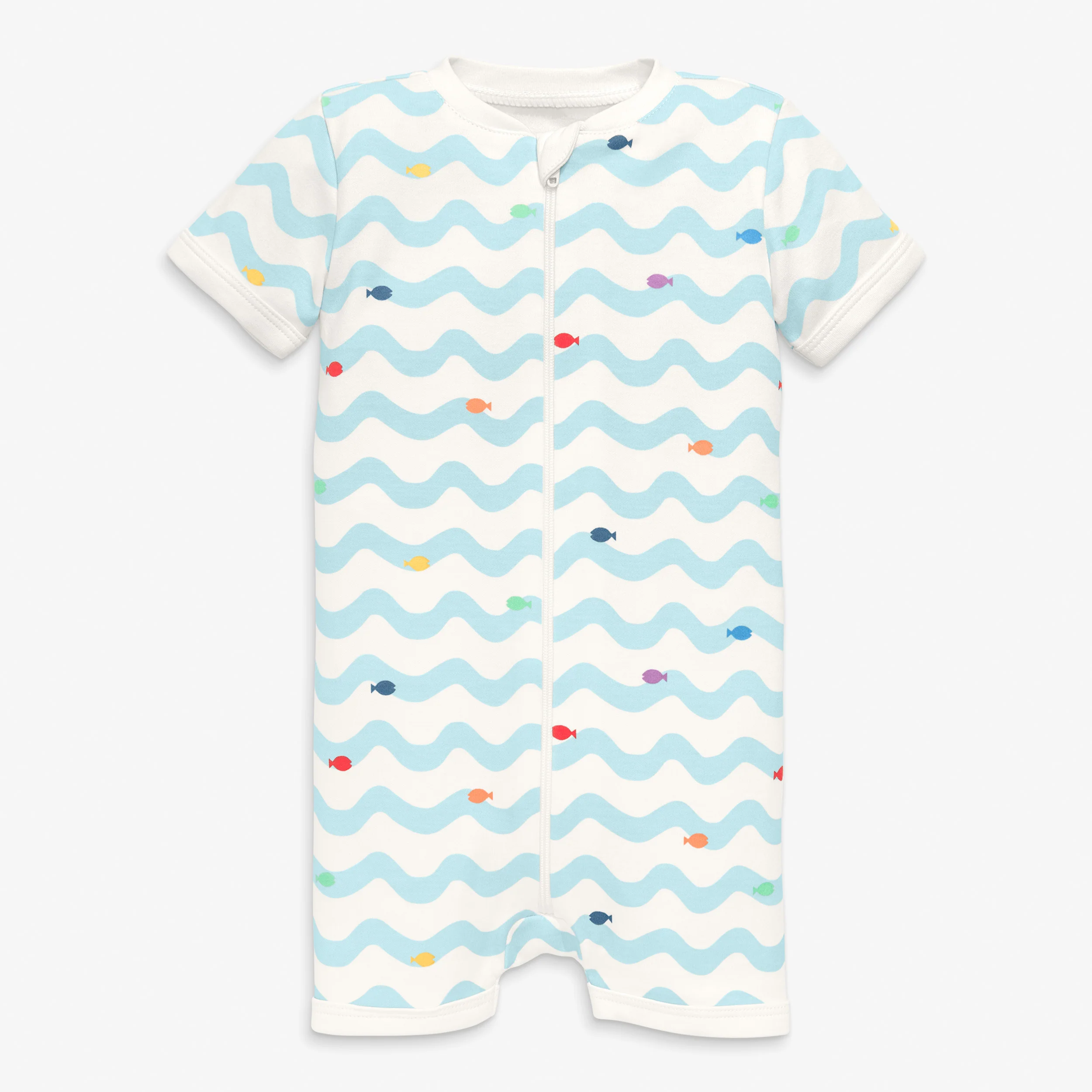 Baby organic zip shortie in rainbow fish