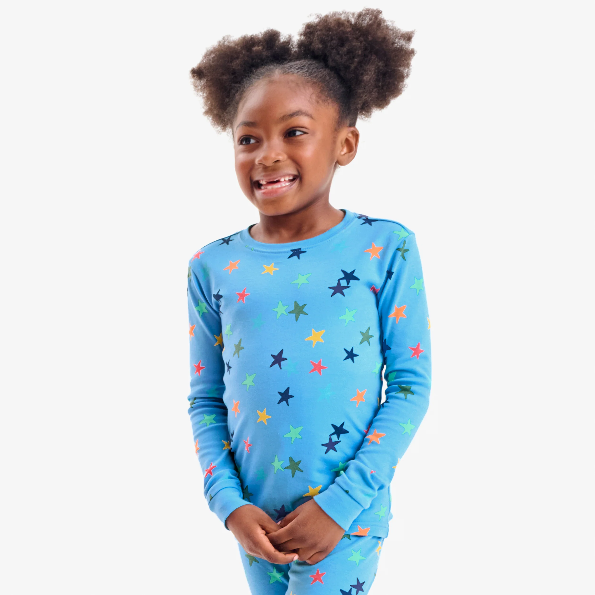 Kids organic long sleeve pj top in confetti stars