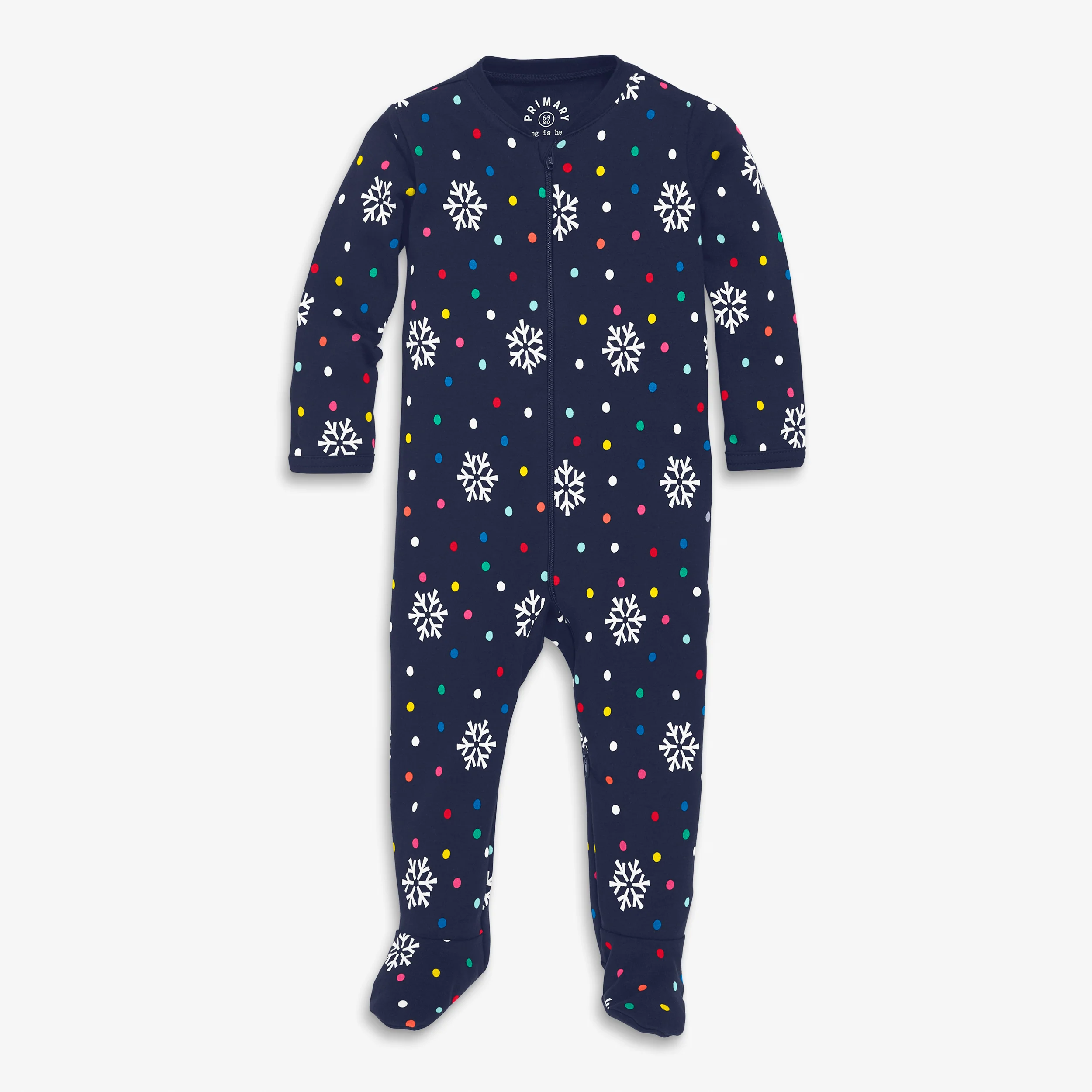 Baby organic zip footie in rainbow snow day