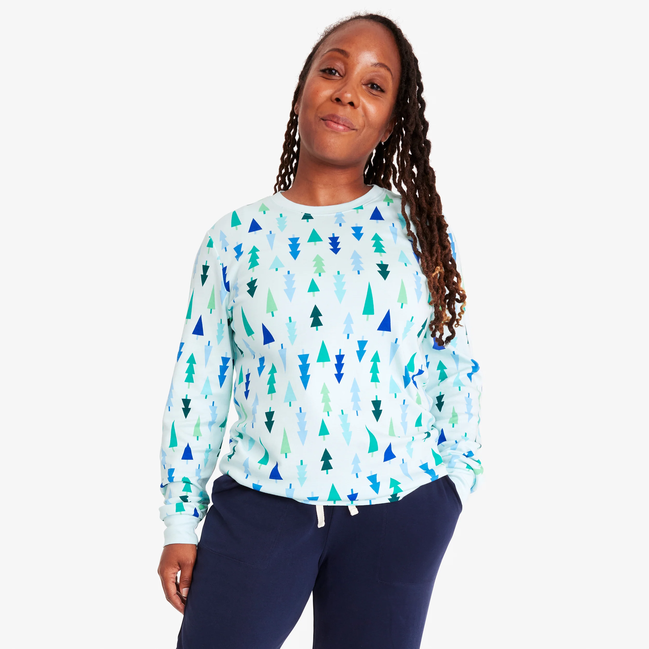 Adult organic long sleeve pj top in frosty trees (unisex fit)