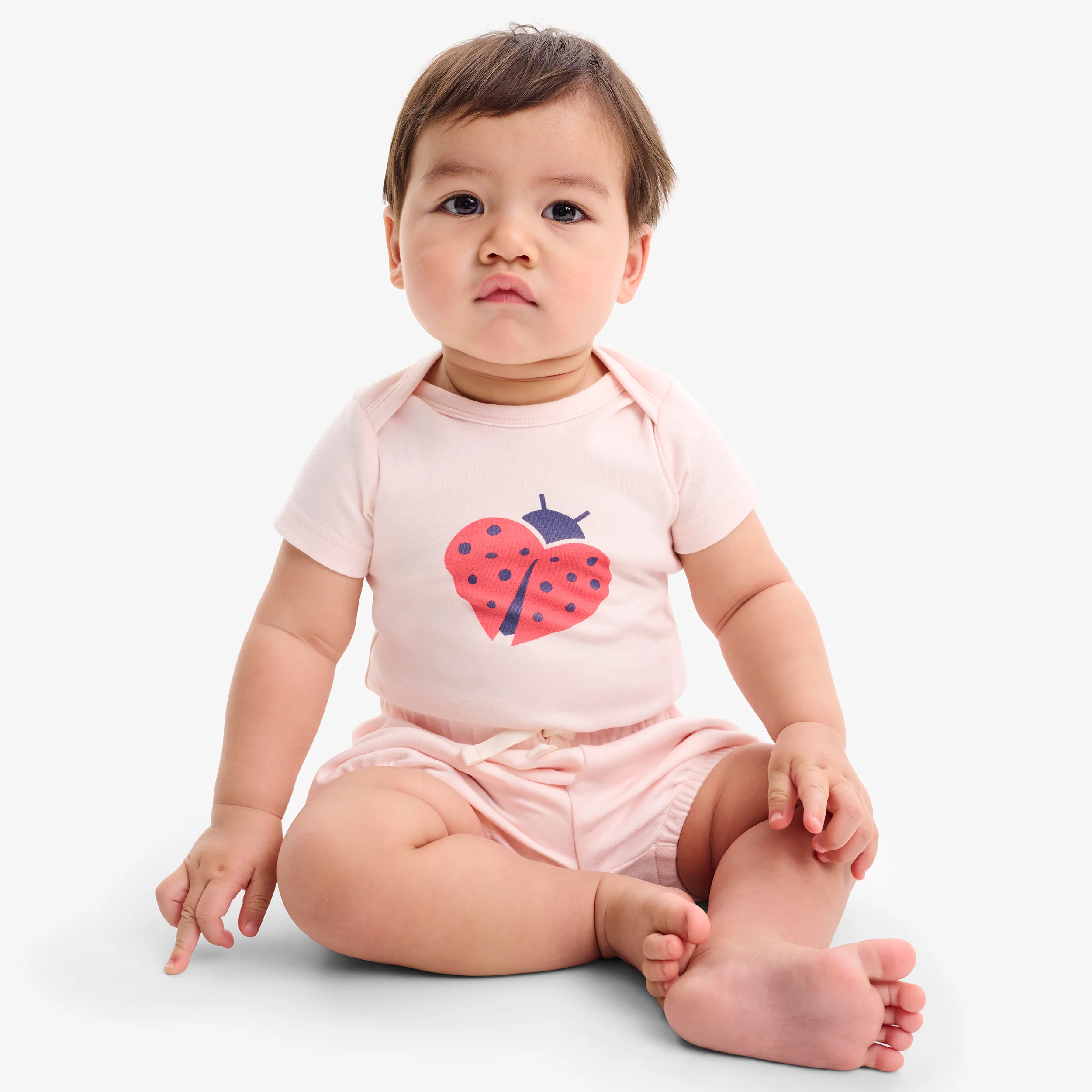 Organic short sleeve  ladybug babysuit