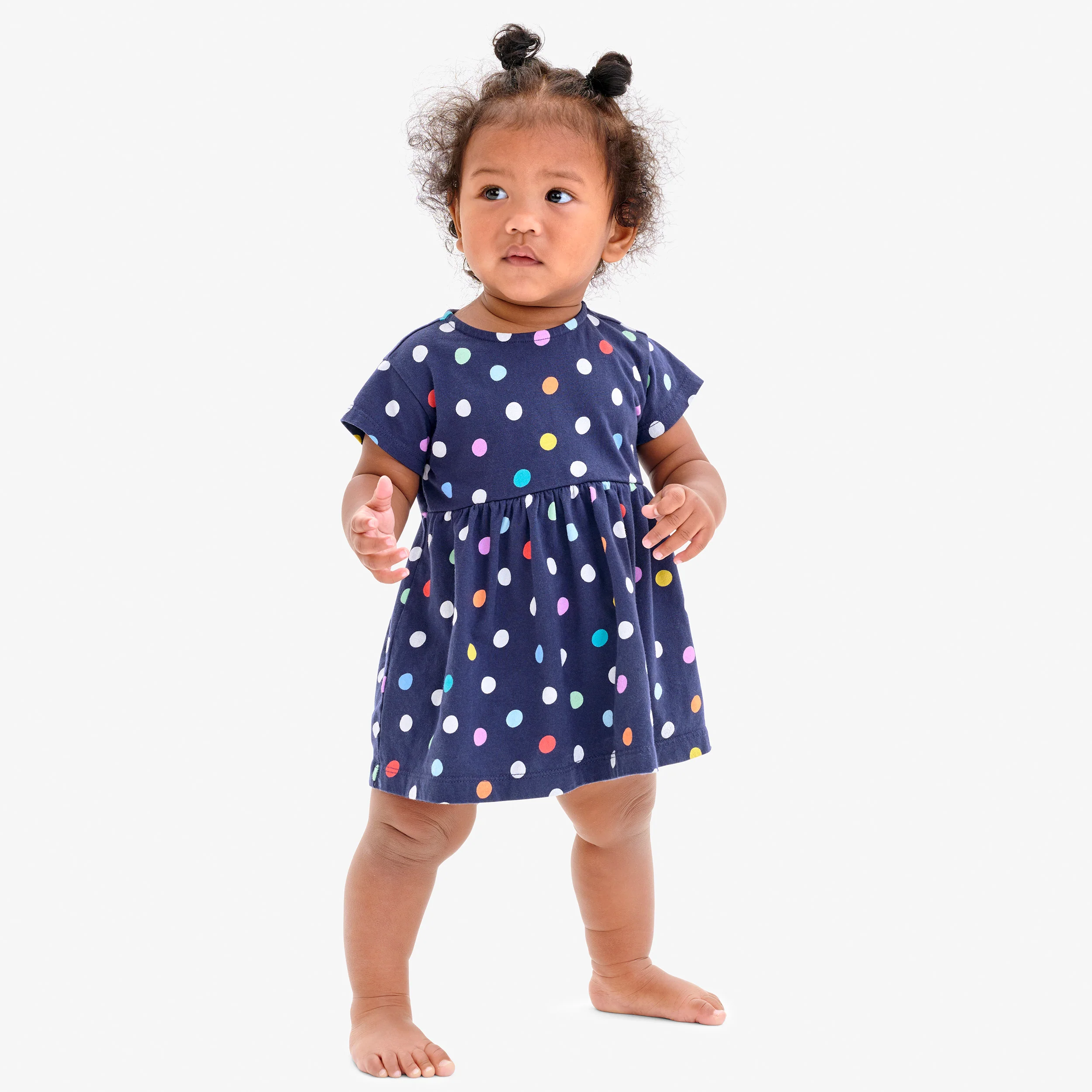 Baby dress in rainbow confetti dots