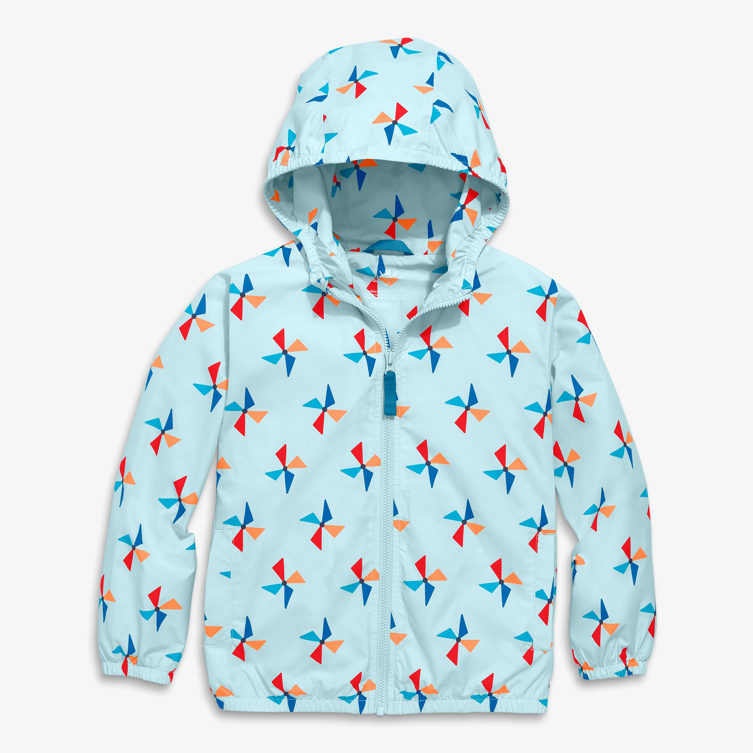 Kids packable windbreaker in pinwheels