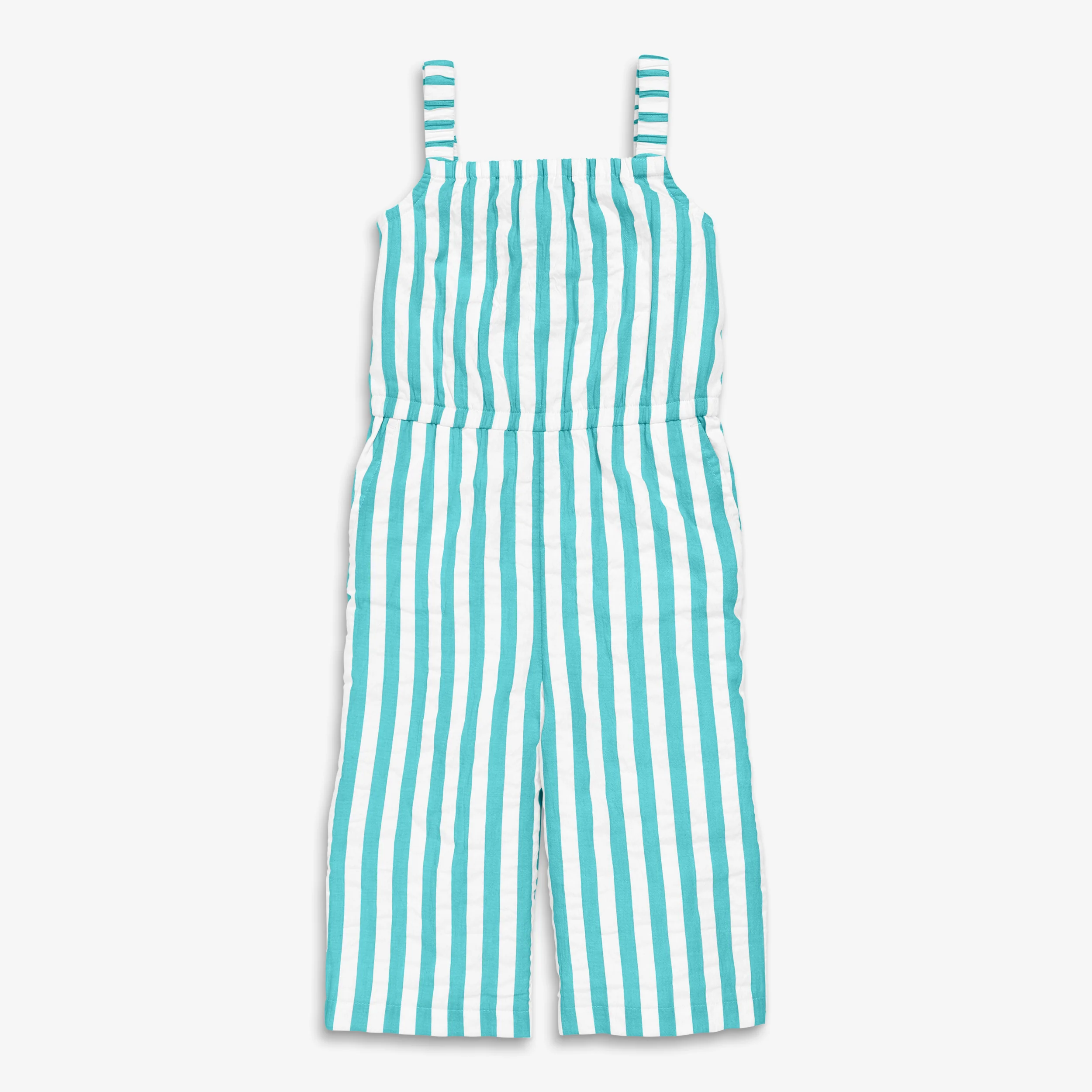 Kids tank jumpsuit in seersucker stripe