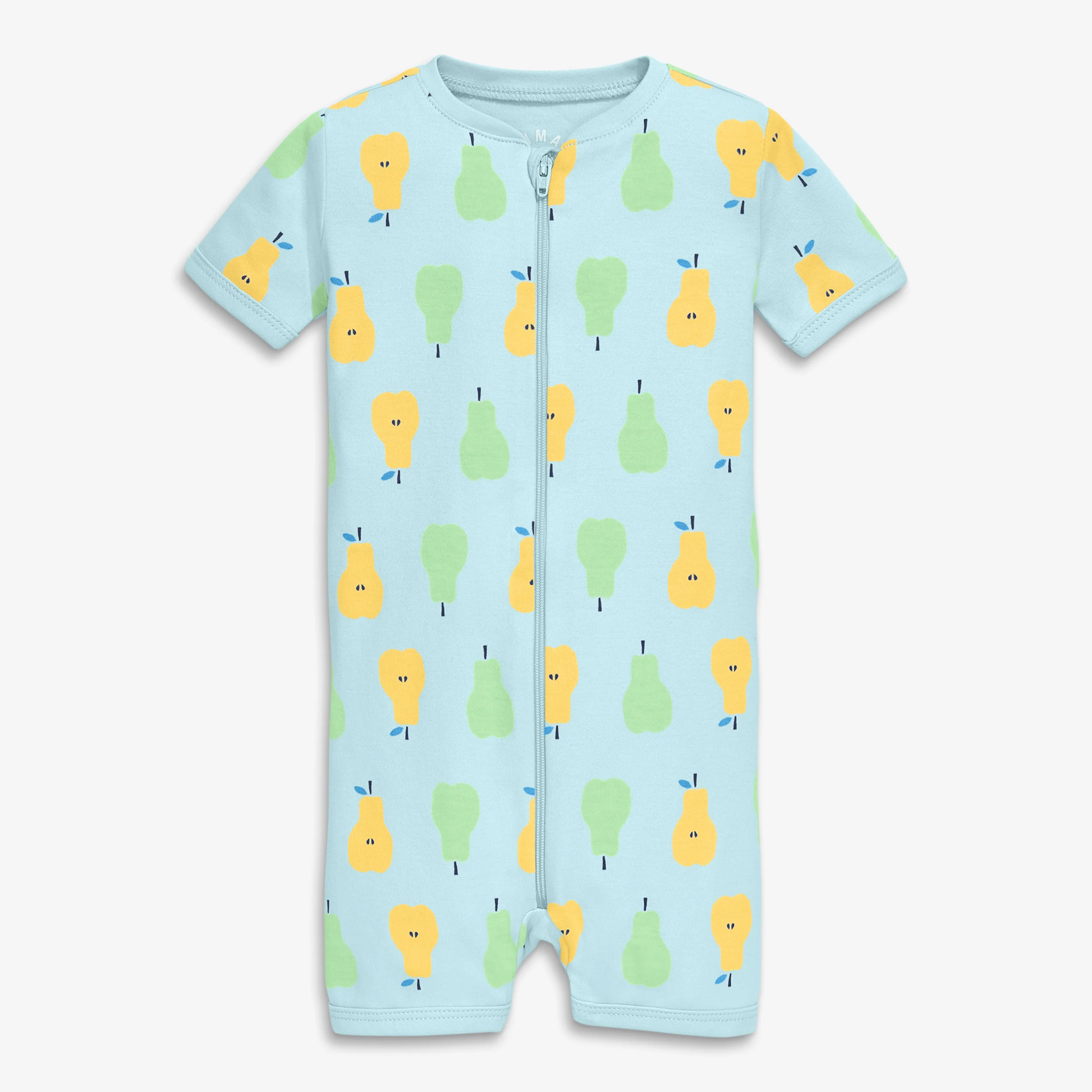 Baby organic zip shortie in cutout pears