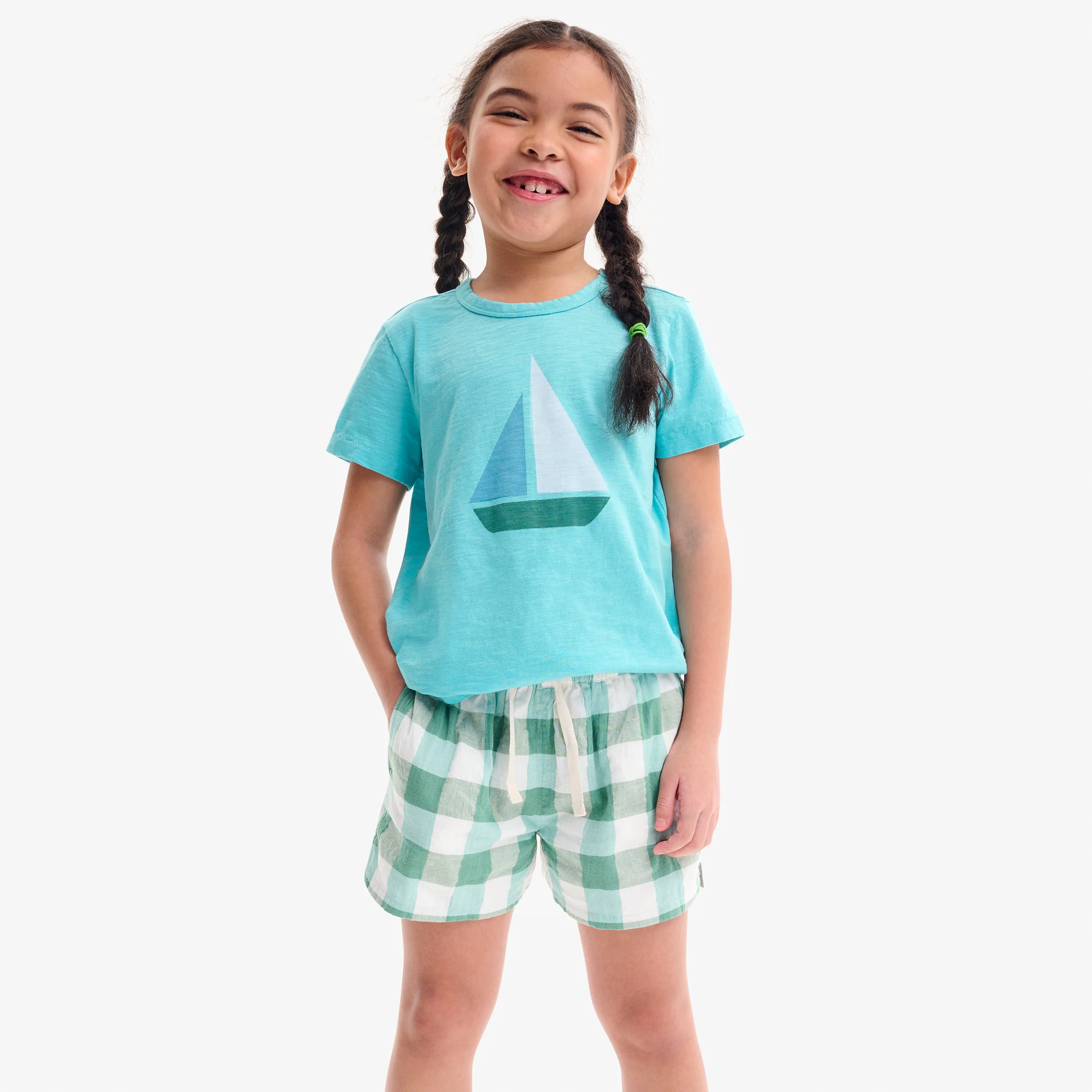 Kids beach short in gingham