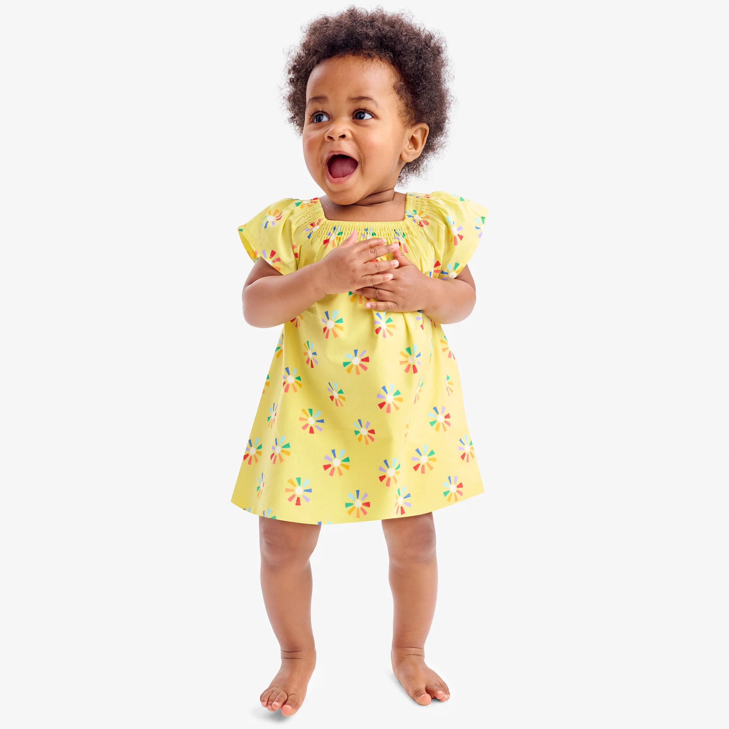 Baby picnic dress & bloomer set in rainbow cutout suns