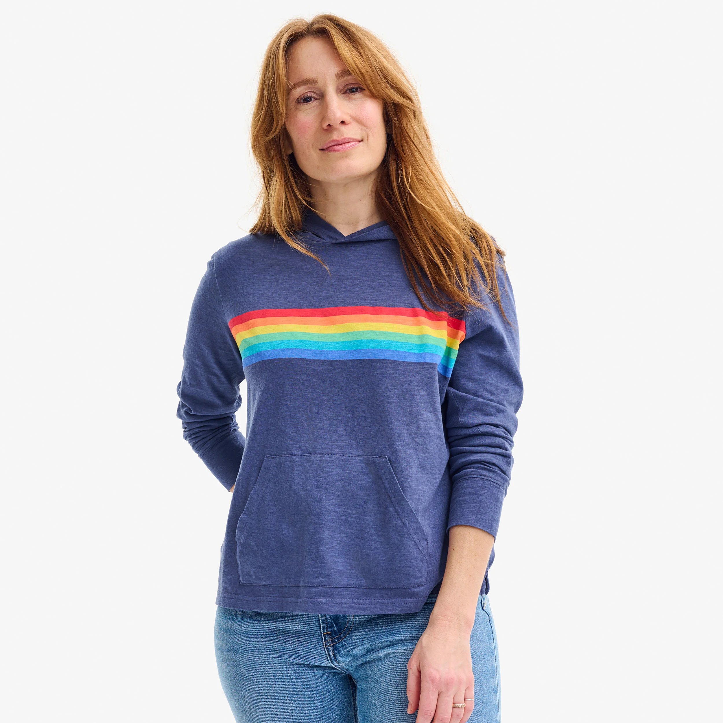 Adult rainbow banner t-shirt hoodie (women's fit)