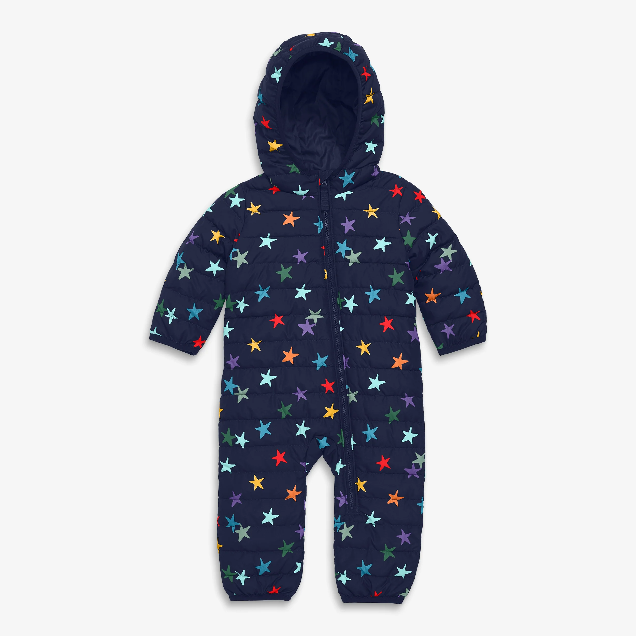 Baby lightweight puffer suit in rainbow confetti stars