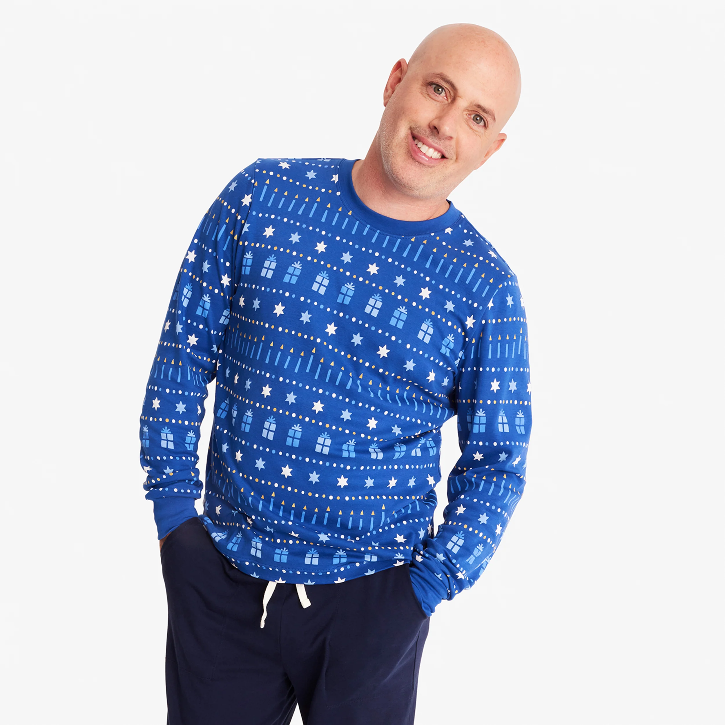 Adult organic long sleeve pj top in festive lights (unisex fit)