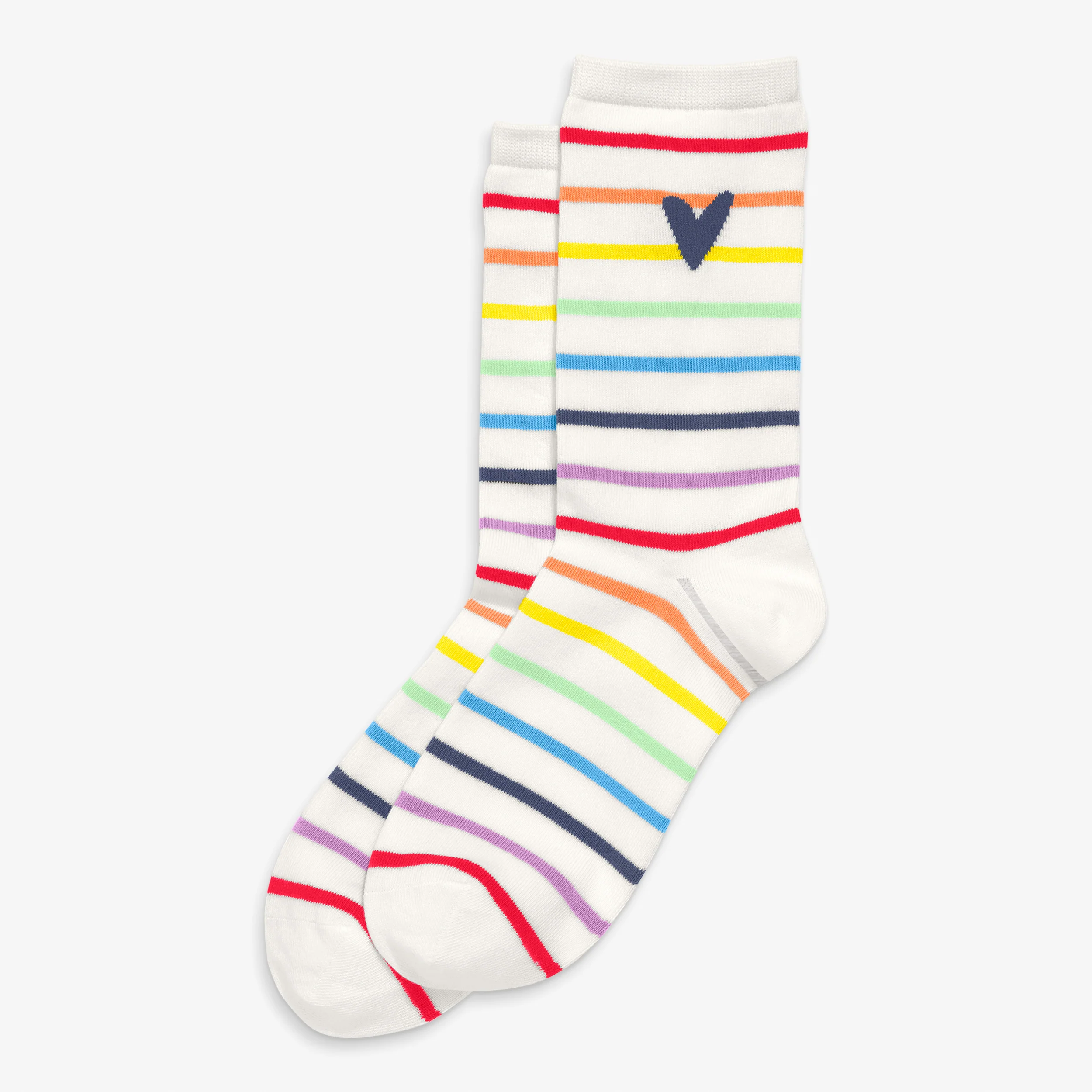 Adult crew socks in rainbow stripe heart (unisex fit)