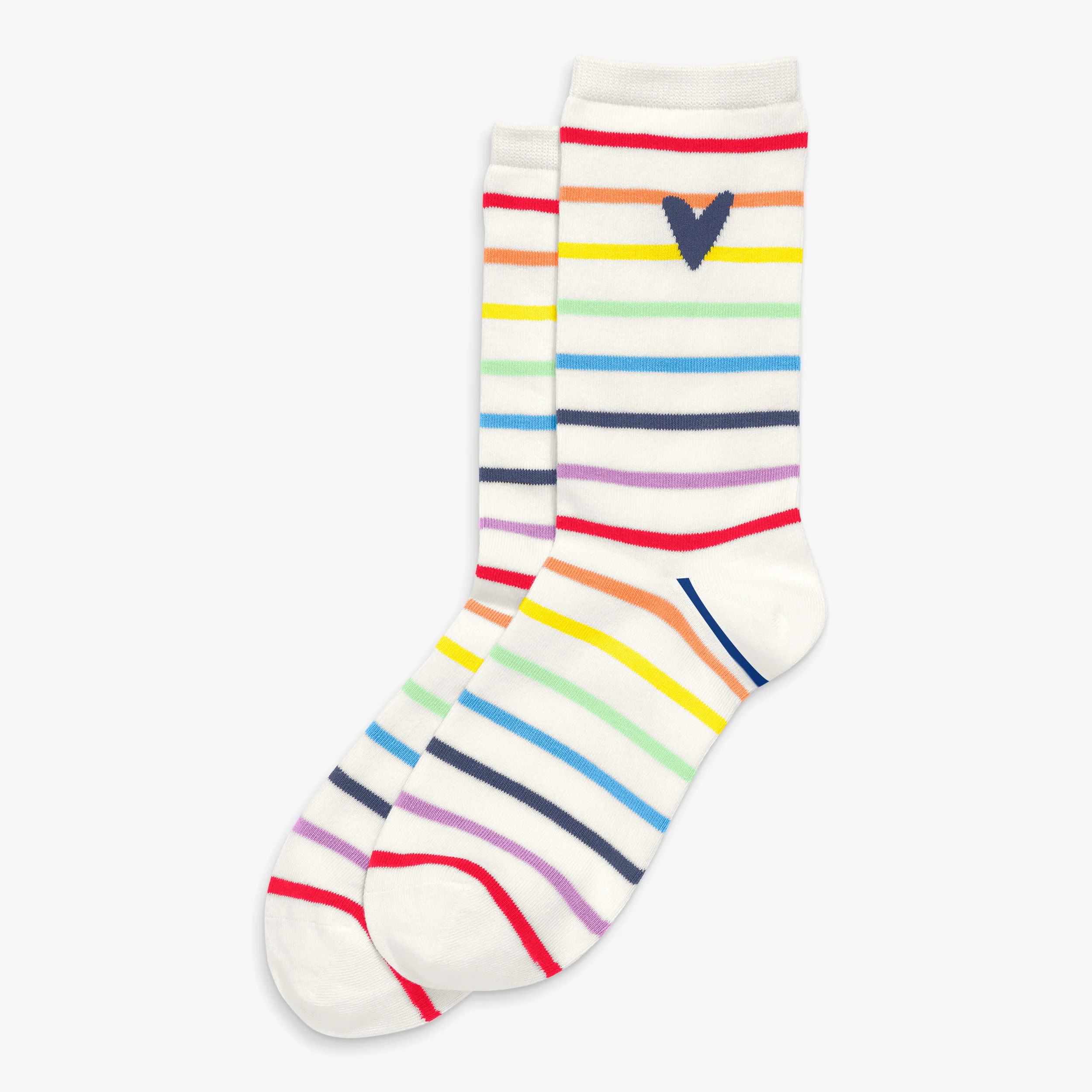 Adult crew socks in rainbow stripe heart (unisex fit)