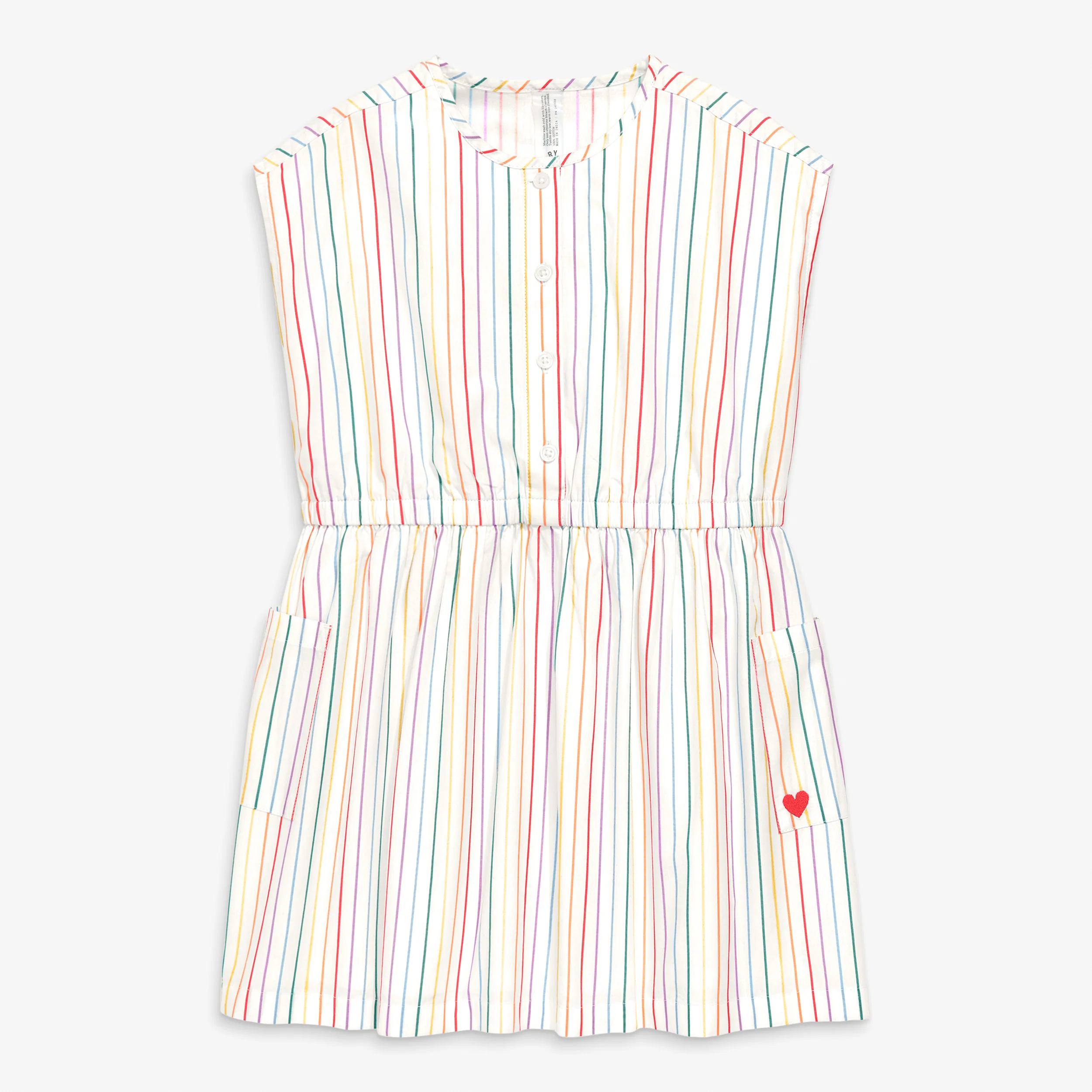 Kids picnic dress in rainbow pinstripe