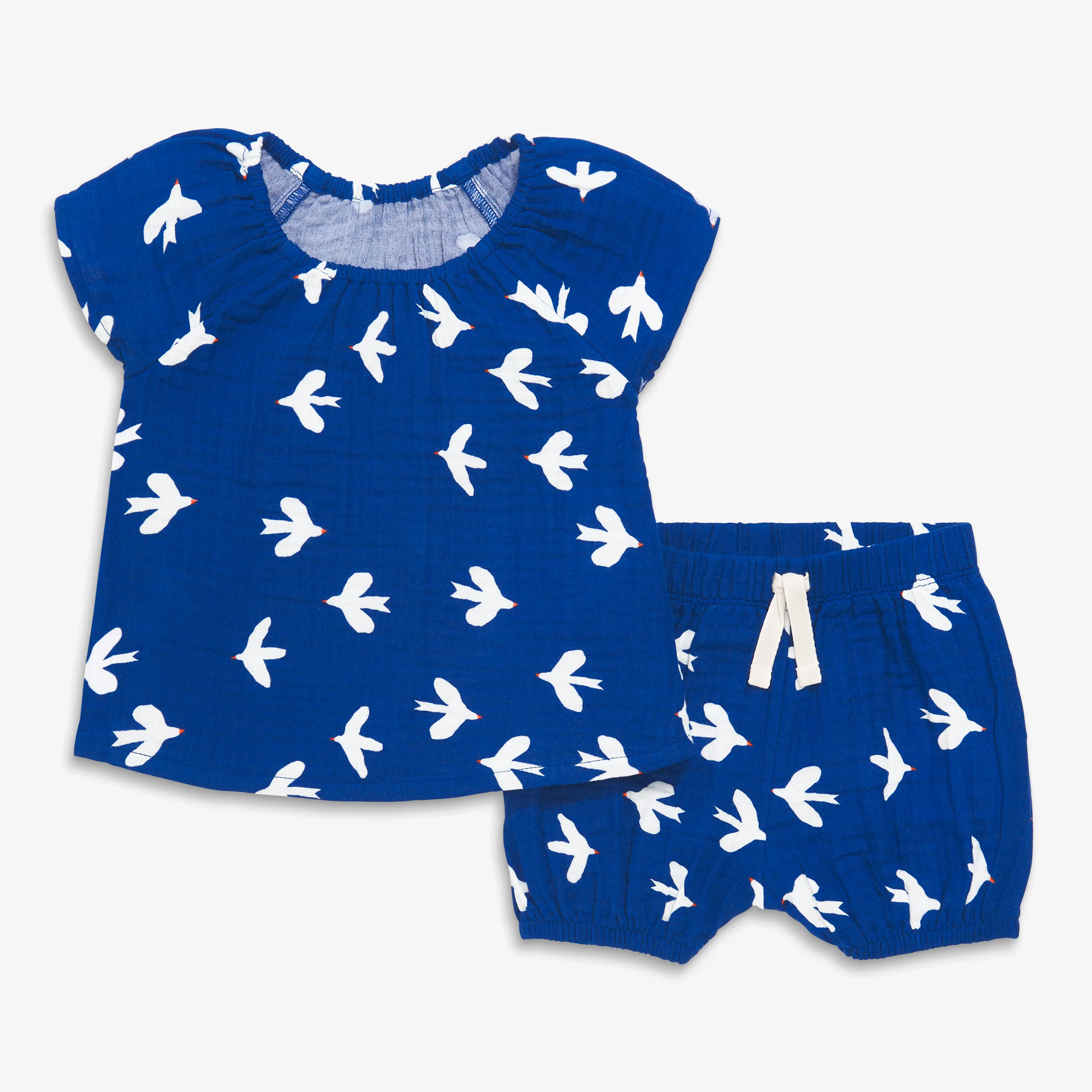 Baby gauze 2-piece set in bluejays